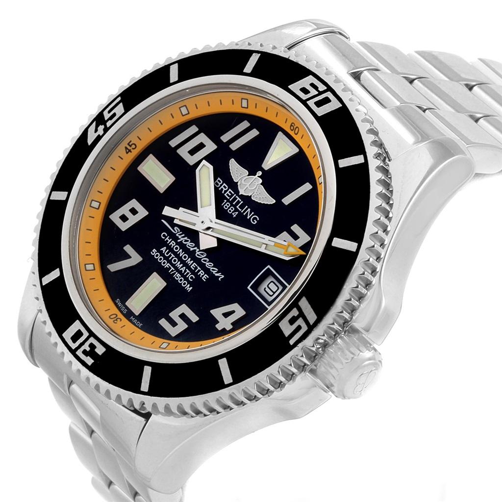 Breitling Superocean 42 Abyss Black Yellow Automatic Mens Watch A17364. Authomatic self-winding movement. Stainless steel case 42.0 mm in diameter. Stainless steel screwed-down crown and pushers. Stainless steel unidirectional revolving bezel. 0-60