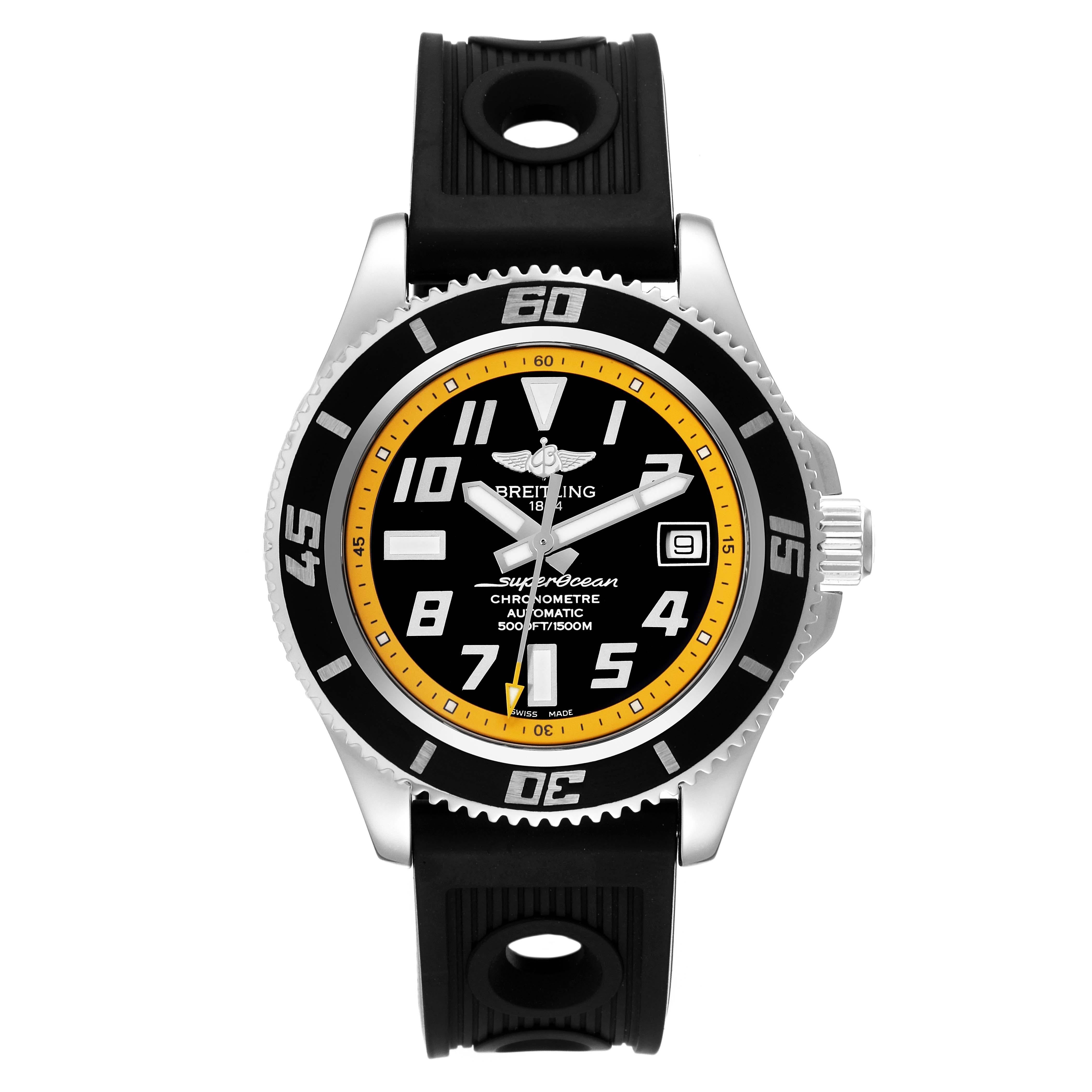 Breitling Superocean 42 Abyss Black Yellow Dial Steel Mens Watch A17364 2