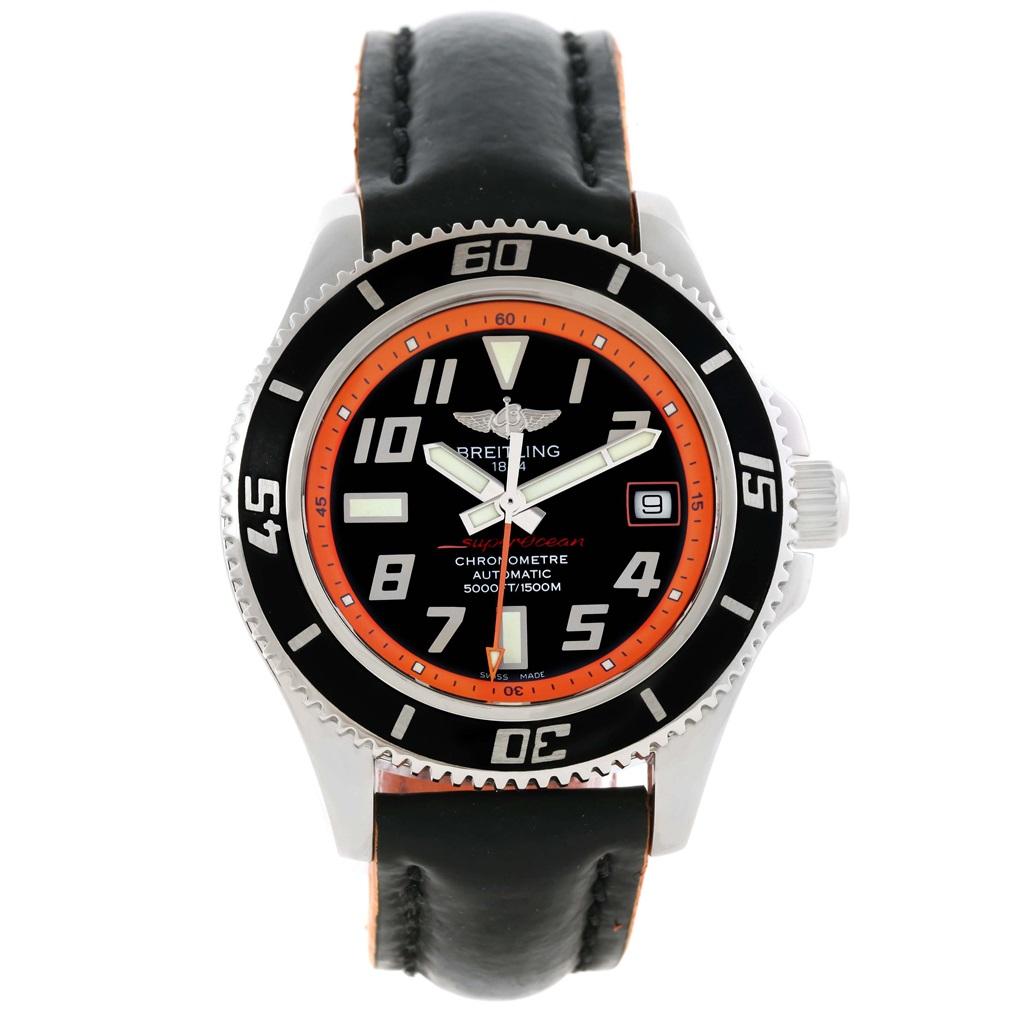 Breitling Superocean 42 Abyss Orange Limited Edition Mens Watch A17364. Authomatic self-winding movement. Stainless steel case 42.0 mm in diameter. Stainless steel screwed-down crown and pushers. Stainless steel unidirectional revolving bezel. 0-60
