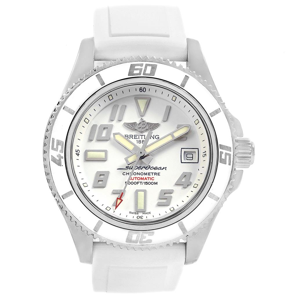 Breitling Superocean 42 Weißes Zifferblatt Gummiarmband Uhr A17364 Box Papiere im Angebot 3