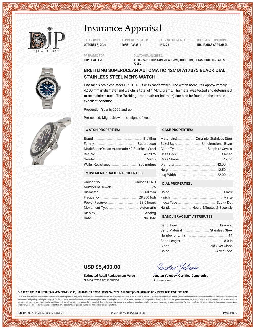 Breitling Superocean  42MM A17375 Schwarzes Zifferblatt Edelstahl Herrenuhr 5