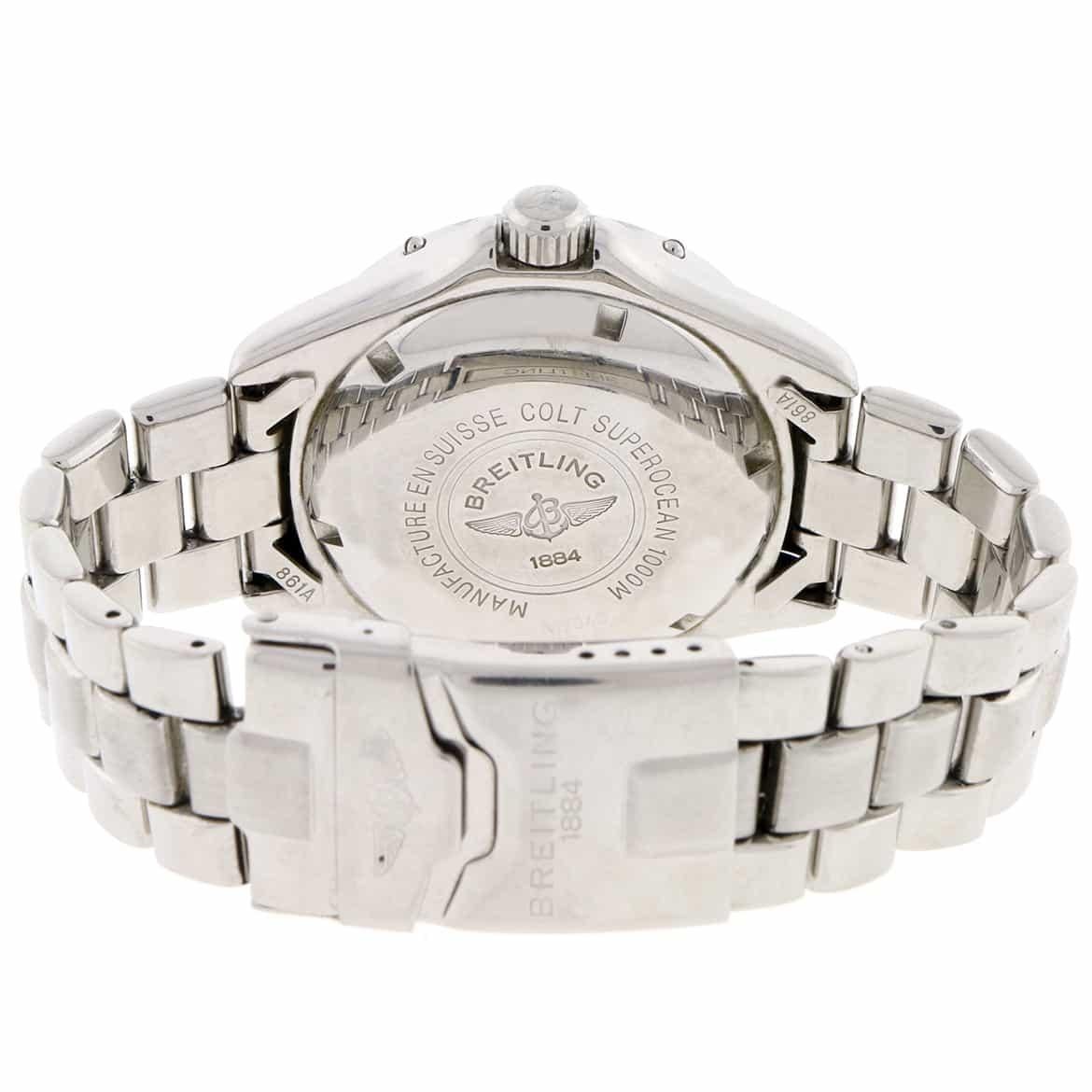 Breitling SuperOcean Blue Arabic Dial Automatic Stainless Steel Men's Watch In Excellent Condition For Sale In New York, NY