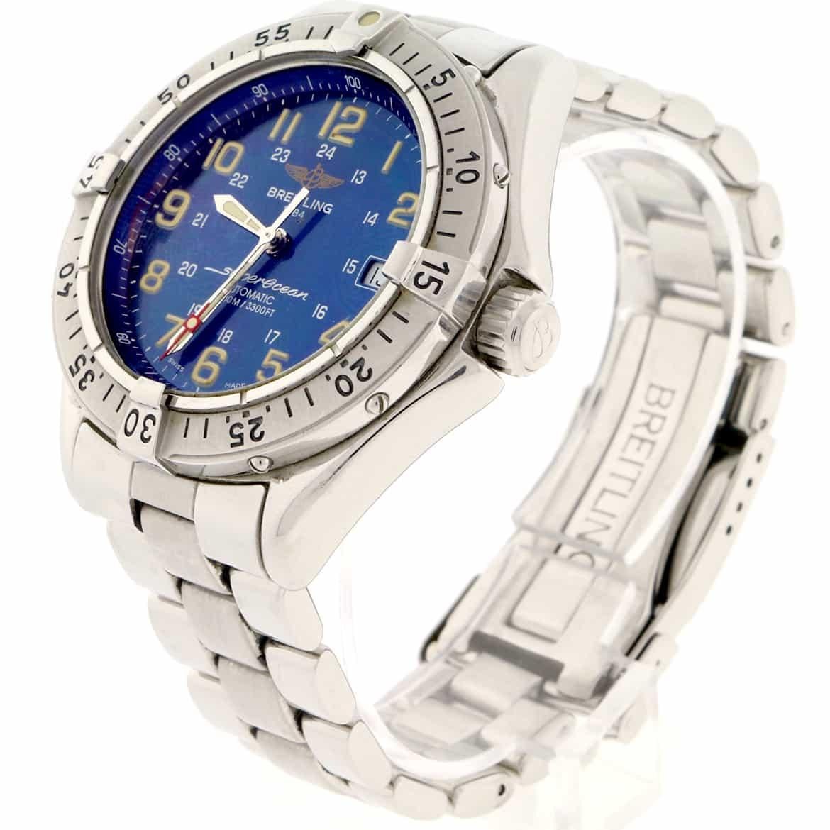 Breitling SuperOcean Blue Arabic Dial Automatic Stainless Steel Men's Watch For Sale 2