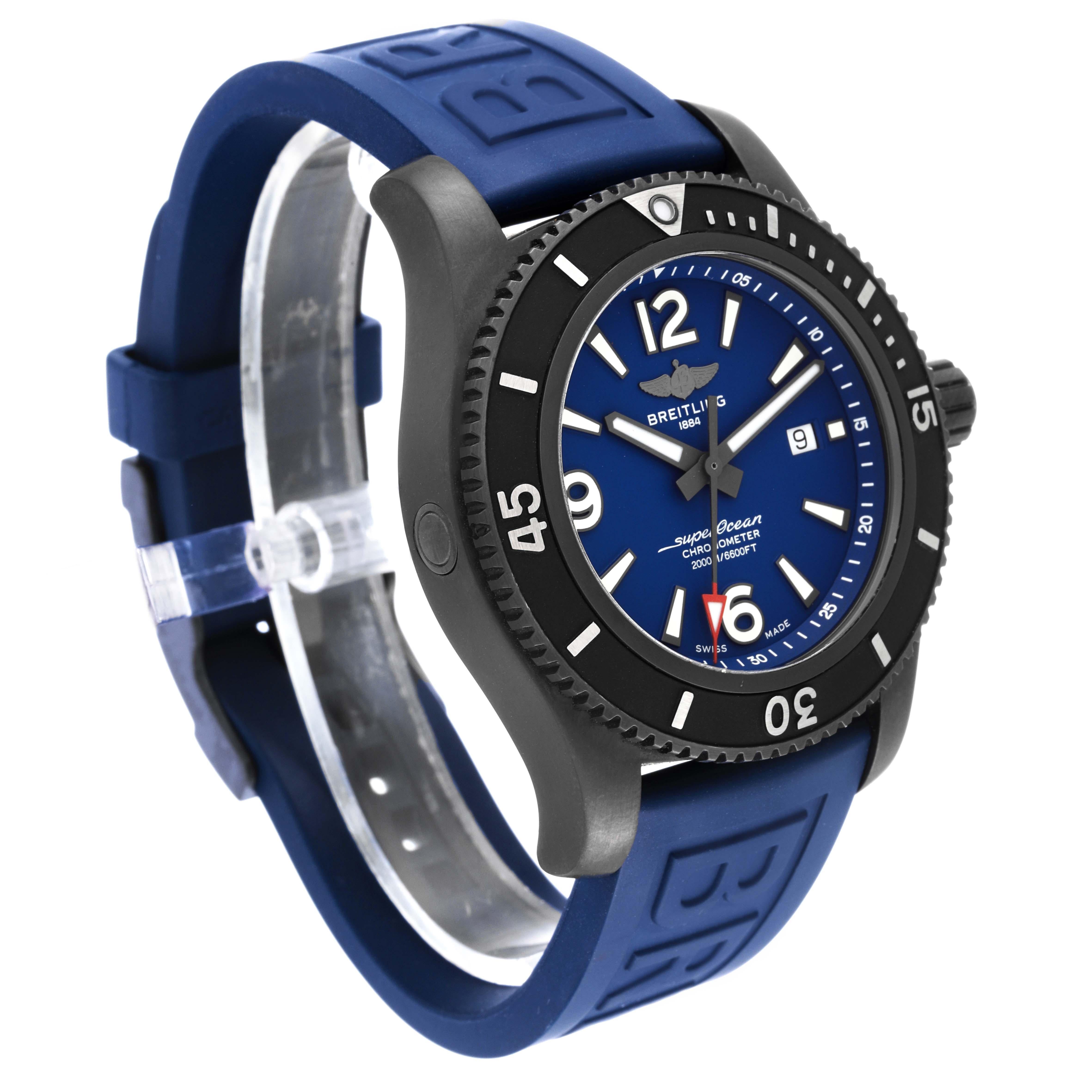 Breitling Superocean 46 blau Zifferblatt DLC Stahl Herrenuhr M17368 Box Karte im Zustand „Hervorragend“ in Atlanta, GA
