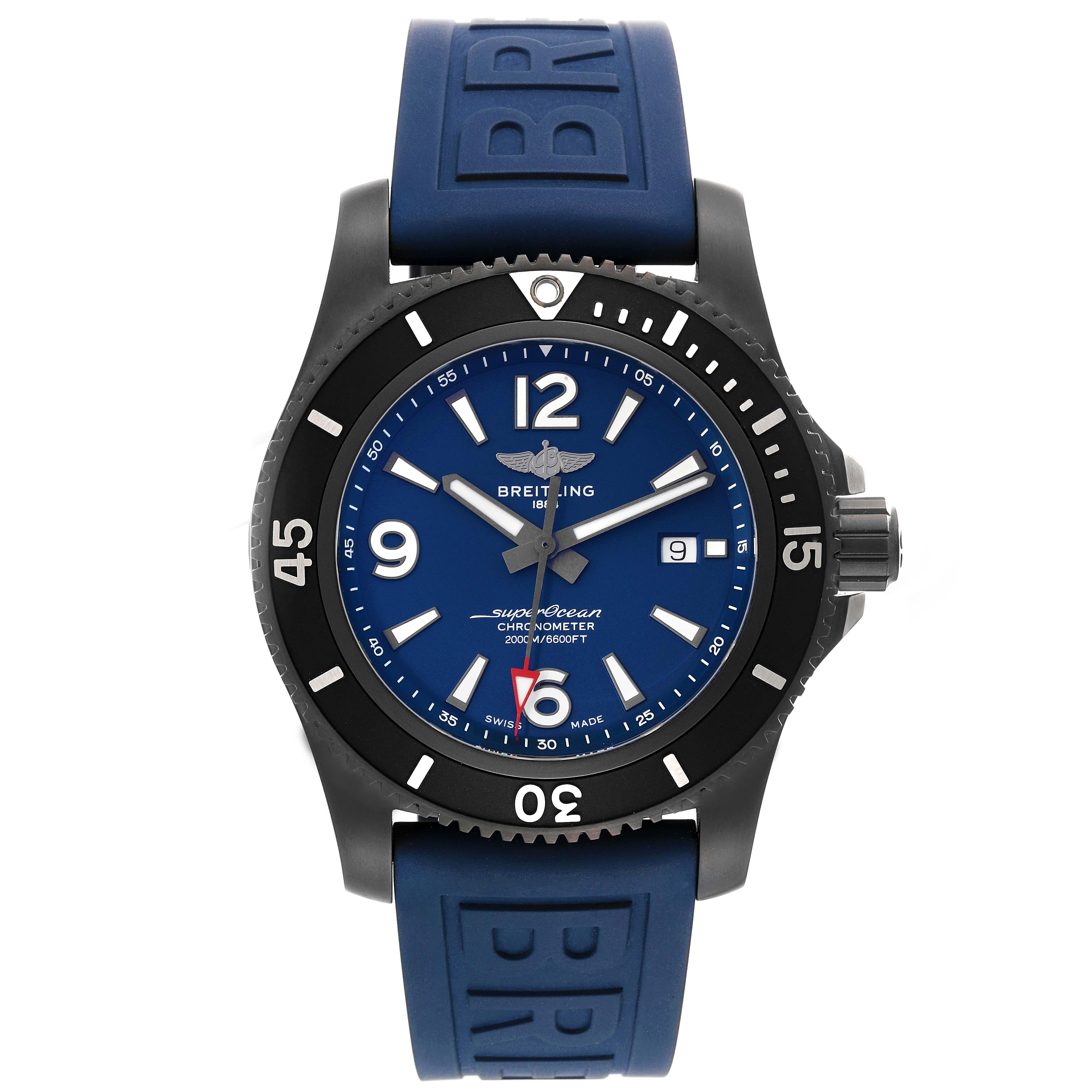 Men's Breitling Superocean 46 Blue Dial DLC Steel Mens Watch M17368 Unworn For Sale
