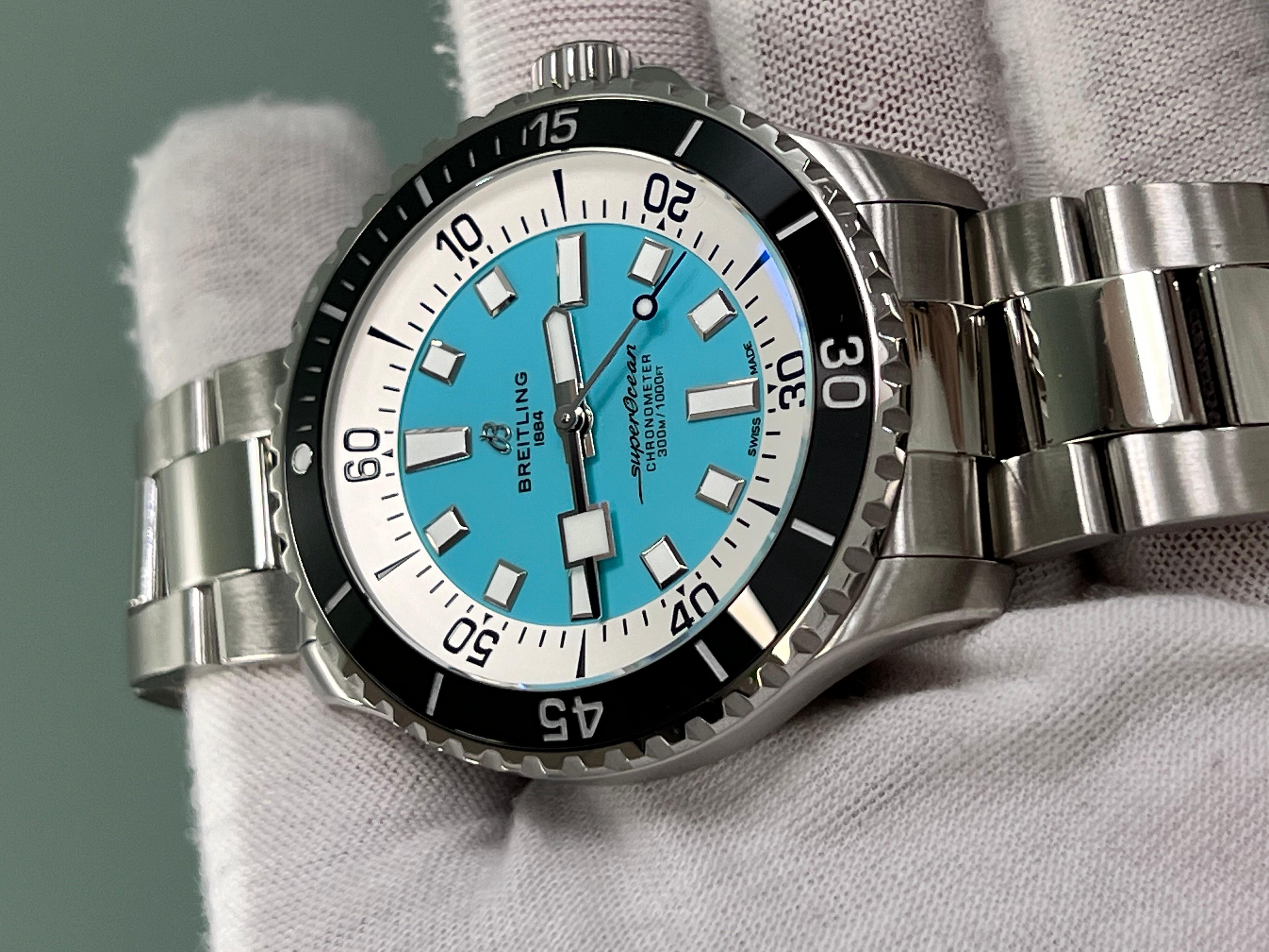 Breitling Superocean A17376 44mm Turquoise Blue Dial Stainless Box Paper 6