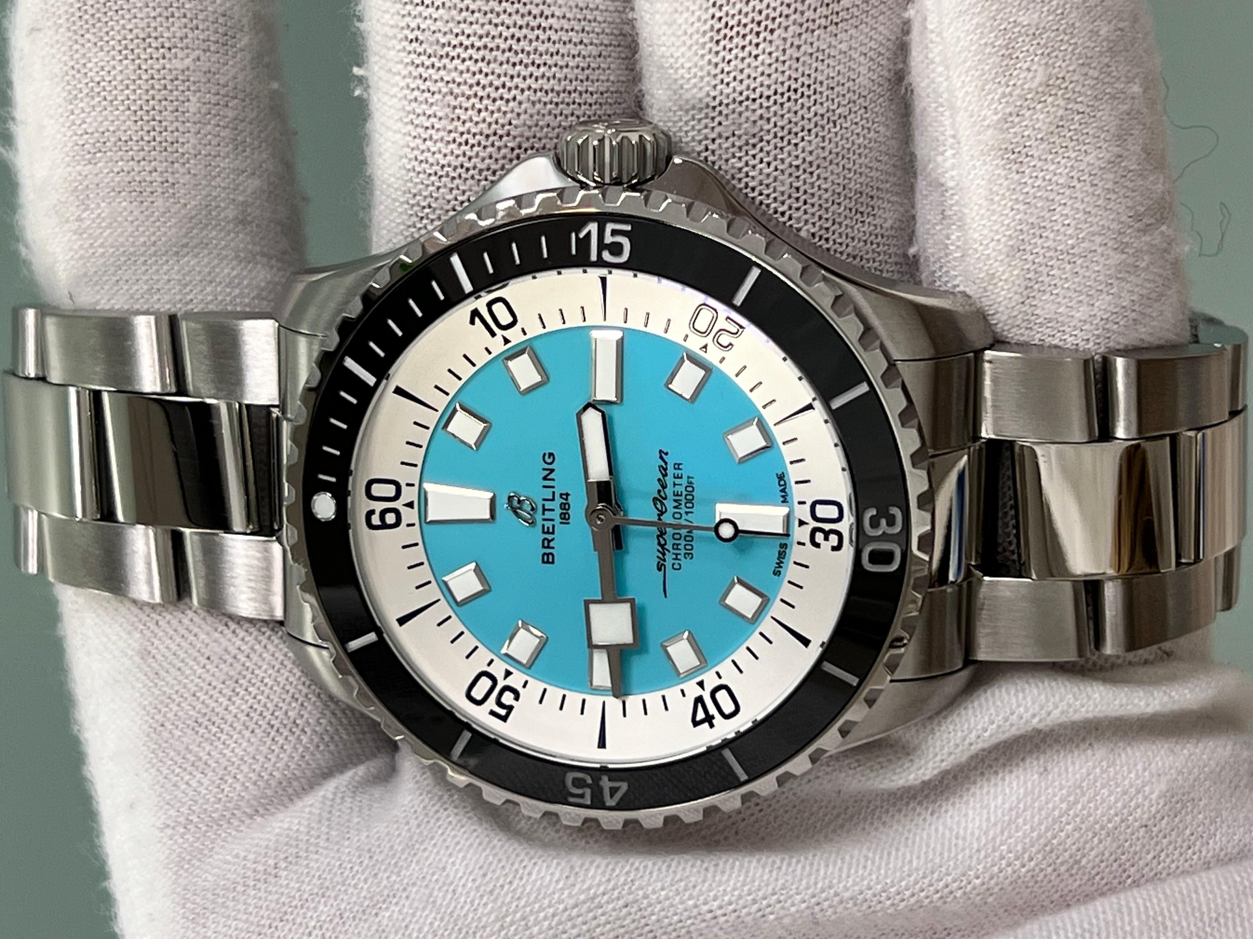 Breitling Superocean A17376 44mm Turquoise Blue Dial Stainless Box Paper 7