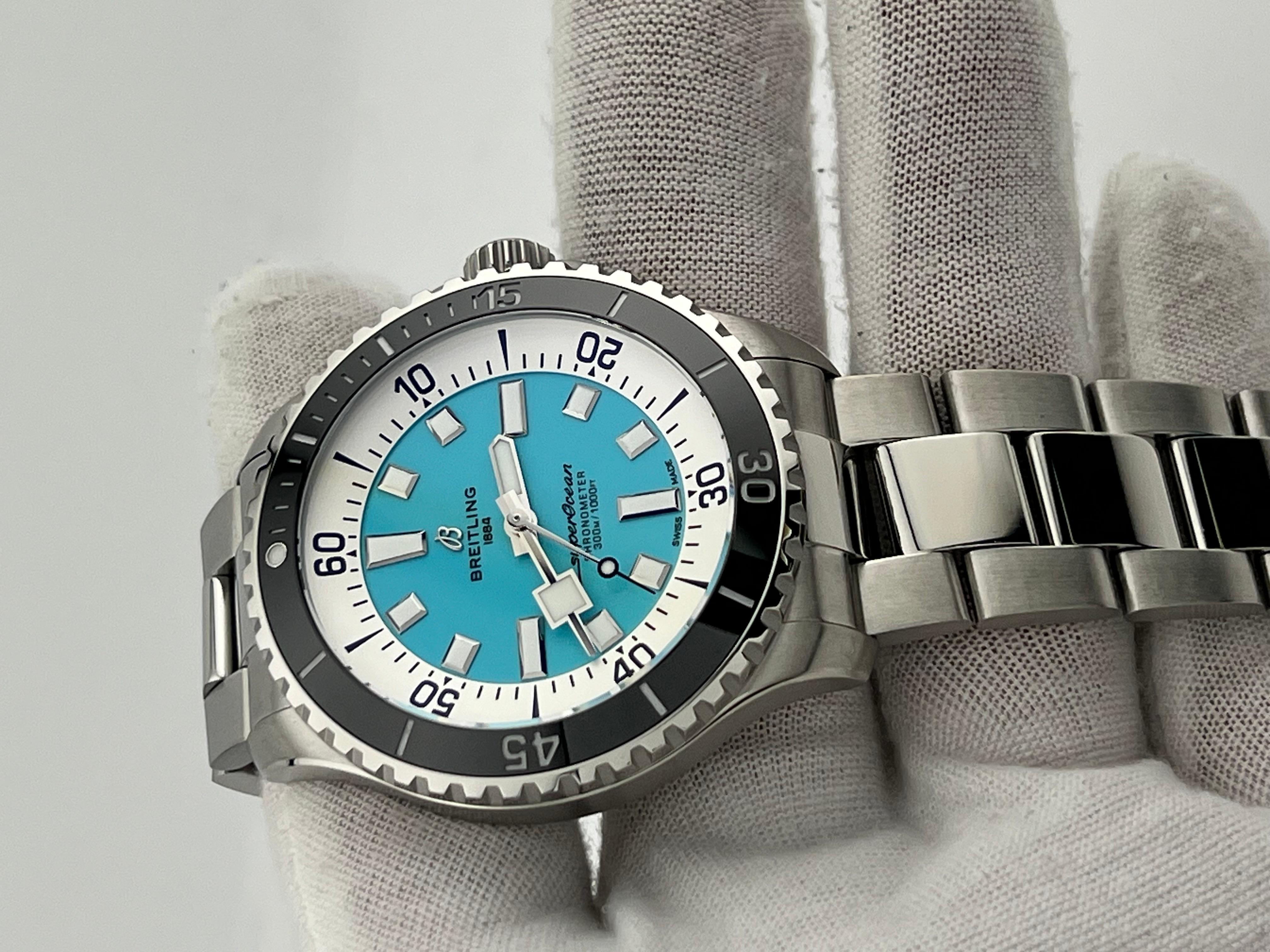 Breitling Superocean A17376 44mm Turquoise Blue Dial Stainless Box Paper 1