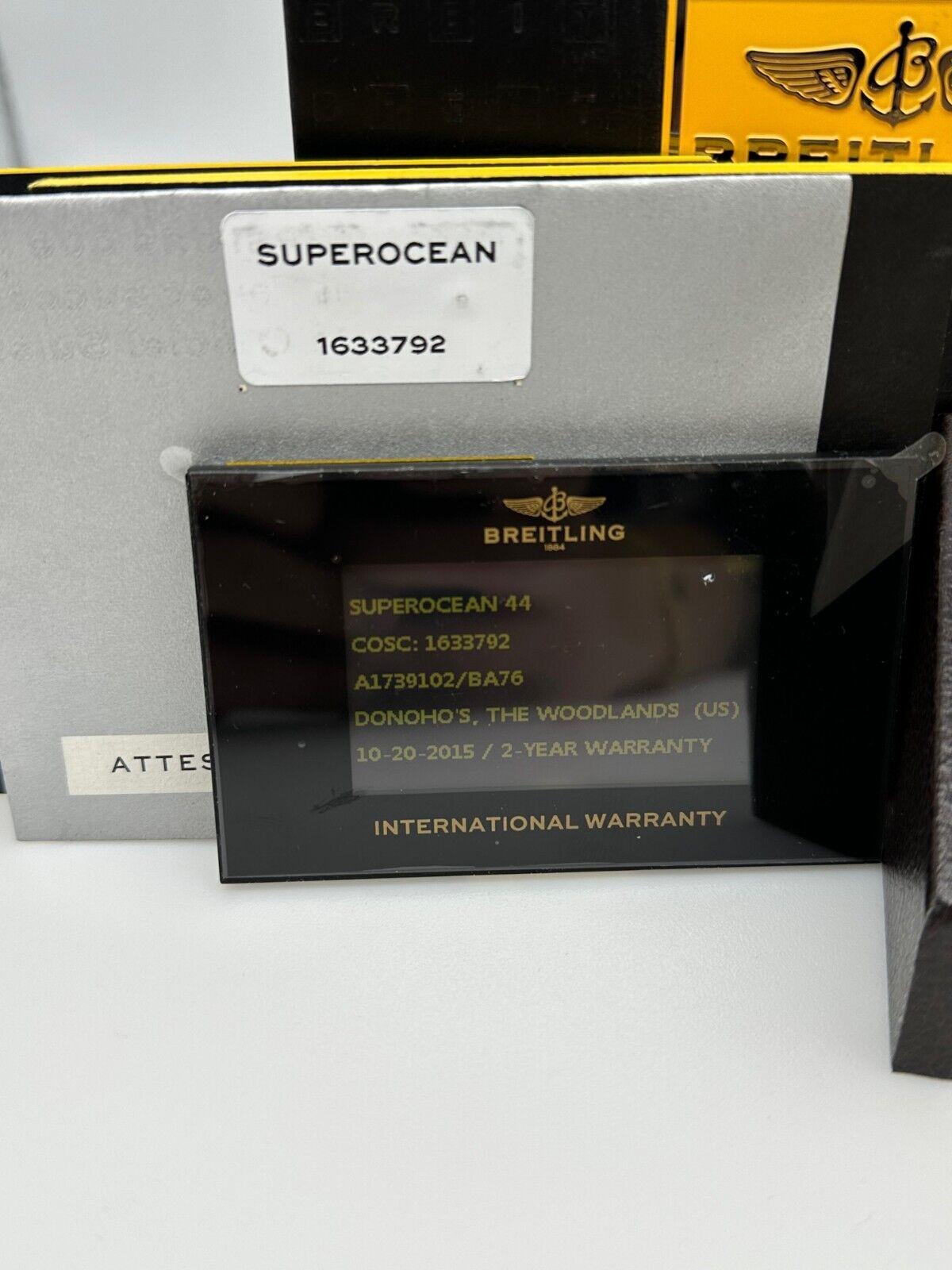 Women's or Men's Breitling Superocean A1739102 Black Dial Rubber Bezel Steel Box Paper, 2015 For Sale