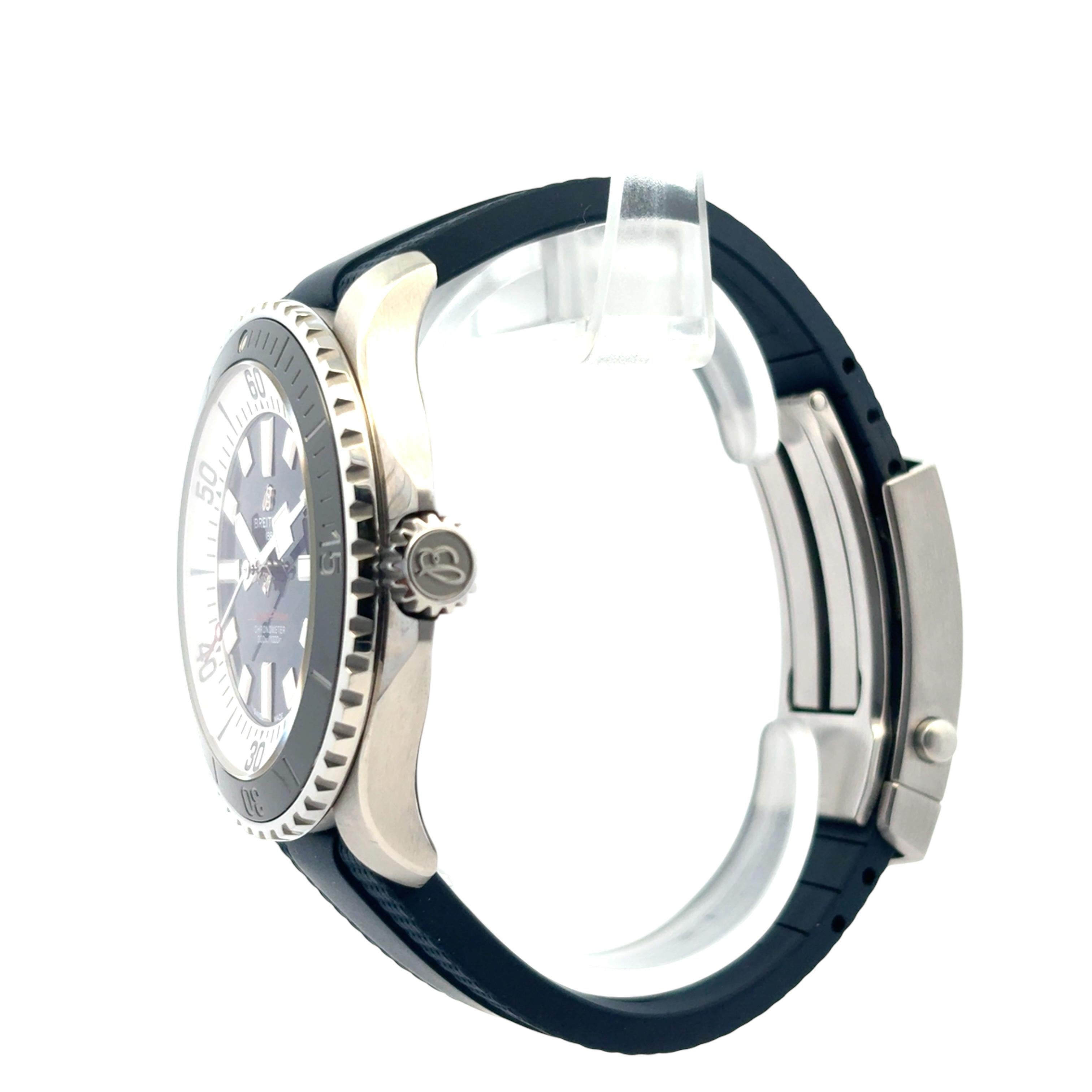 Breitling SuperOcean Automático 44 A17376 con correa azul, papeles y caja de viaje en venta 8