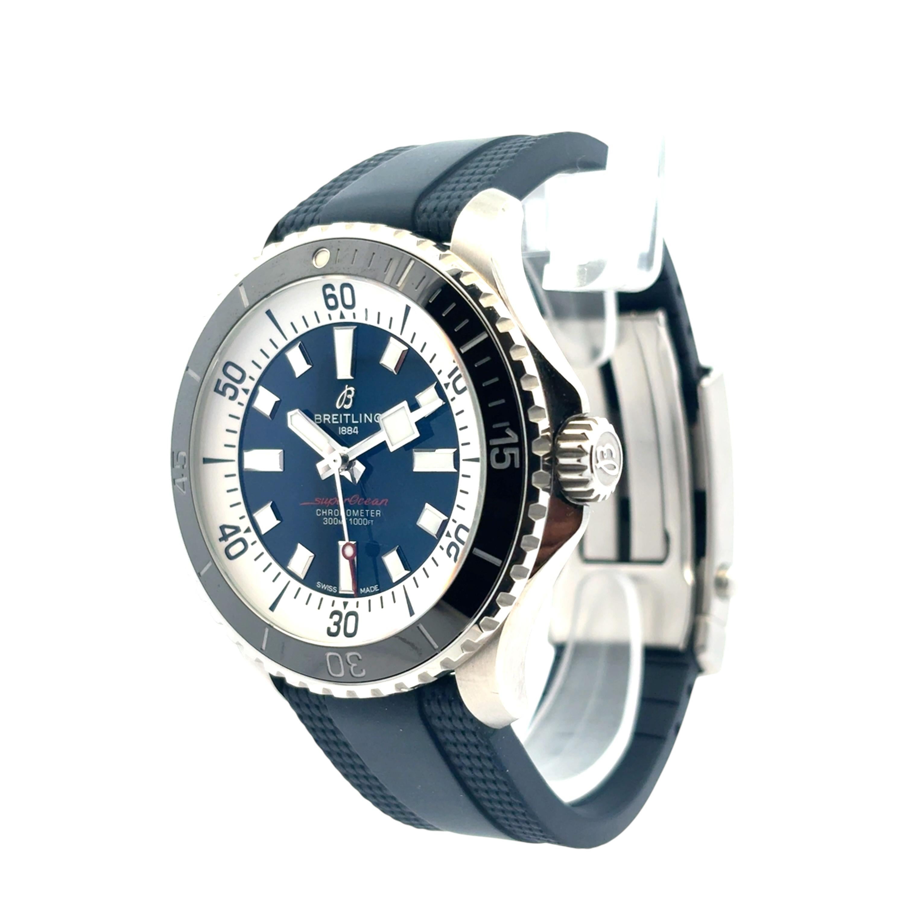 Breitling SuperOcean Automático 44 A17376 con correa azul, papeles y caja de viaje en venta 10