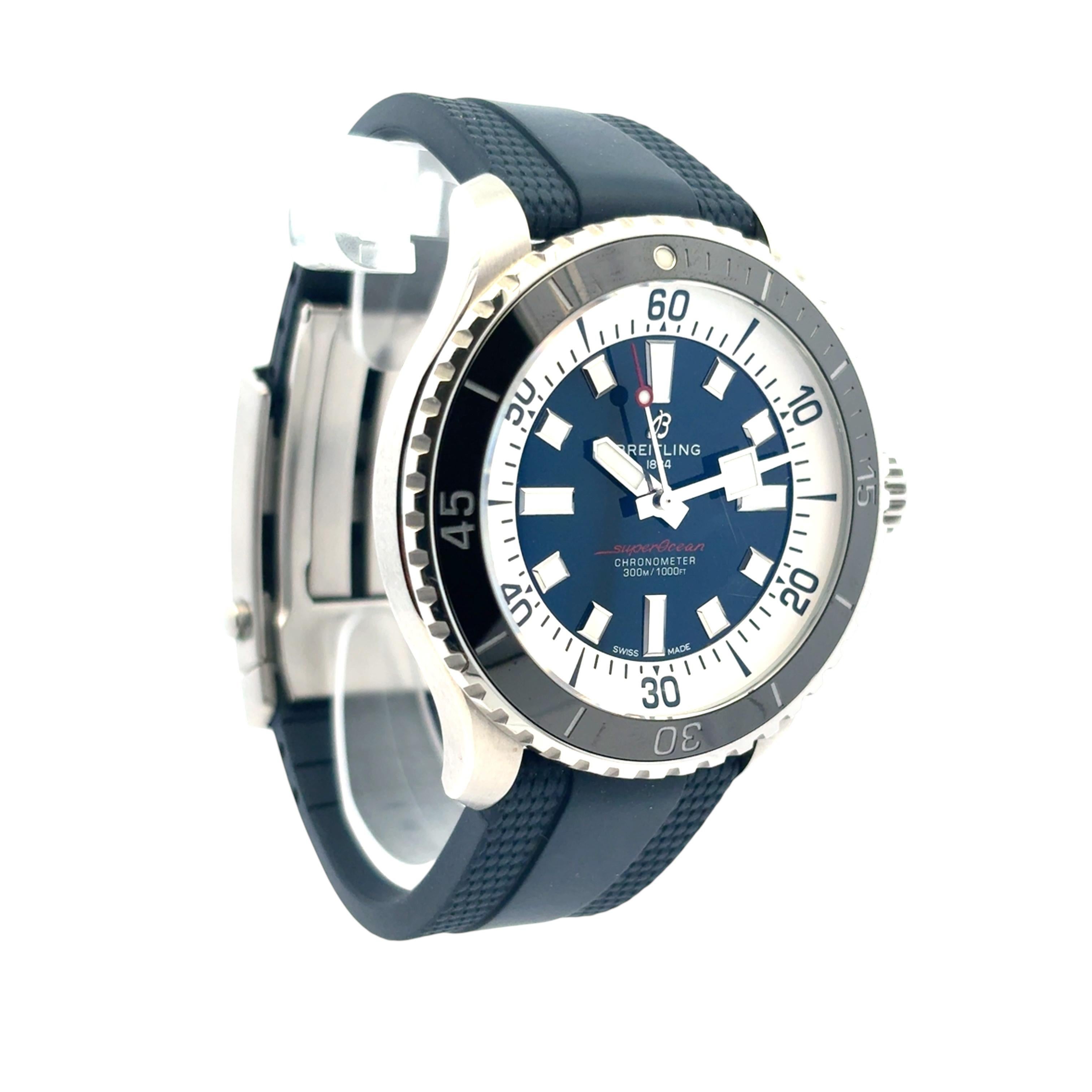 Breitling SuperOcean Automático 44 A17376 con correa azul, papeles y caja de viaje Moderno en venta