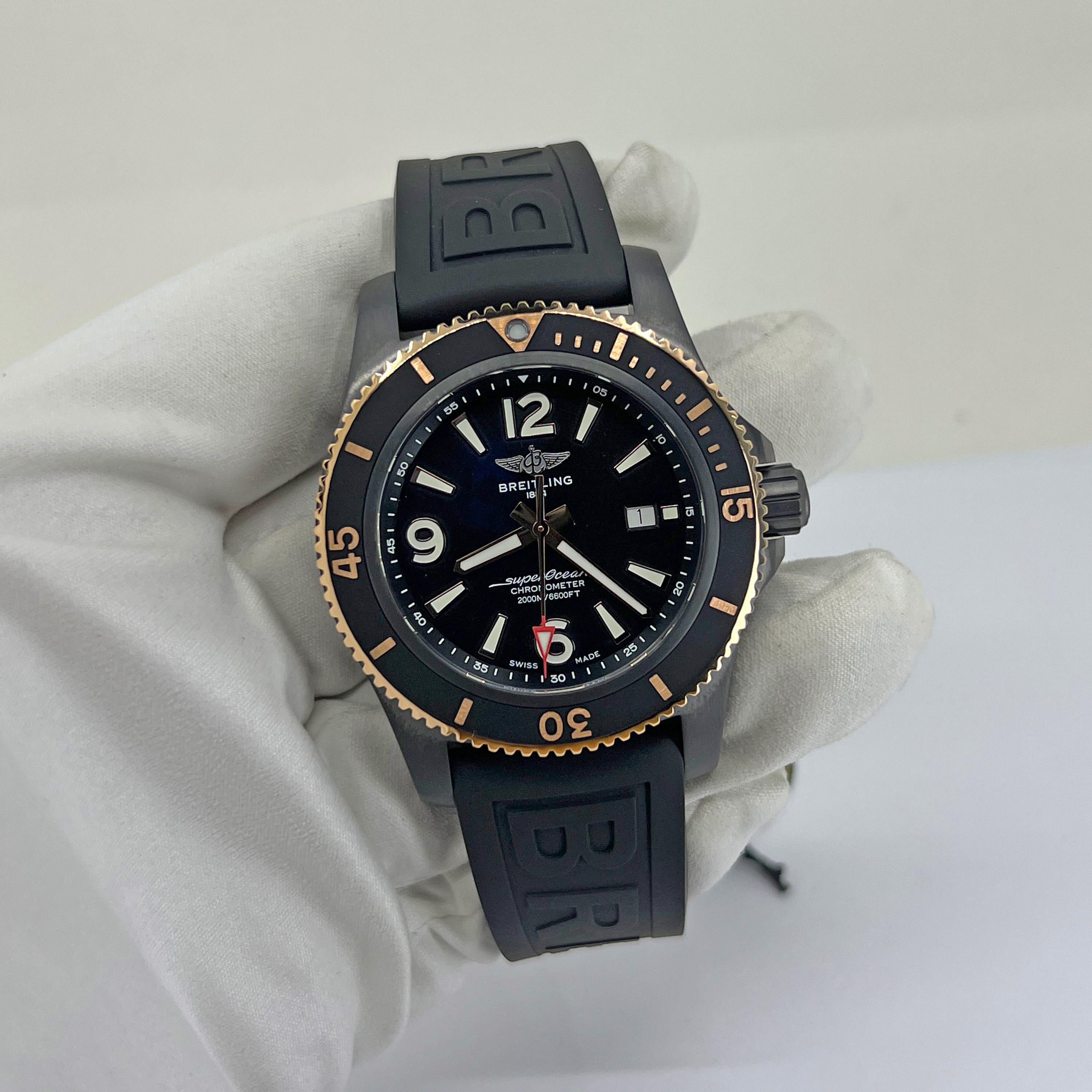 Breitling SUPEROCEAN AUTOMATIC 46 Black Steel, Black Dial Unworn Watch Complete For Sale 6