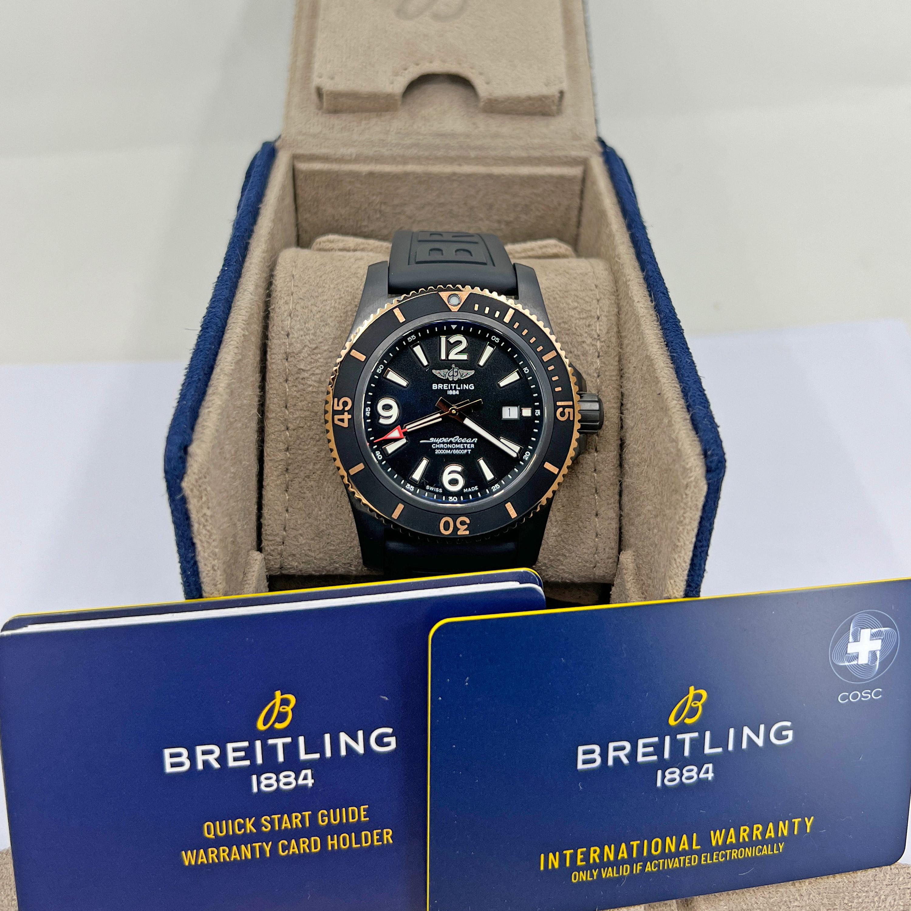 46 mm Stainless Steel case. Unidirectional, ratcheted bezel. Cambered sapphire, glareproofed both sides crystal. Breitling 17 caliber, self-winding mechanical movement, 38 hours power reserve, 25 jewels. Stainless Steel strap. Water resistance 2,000
