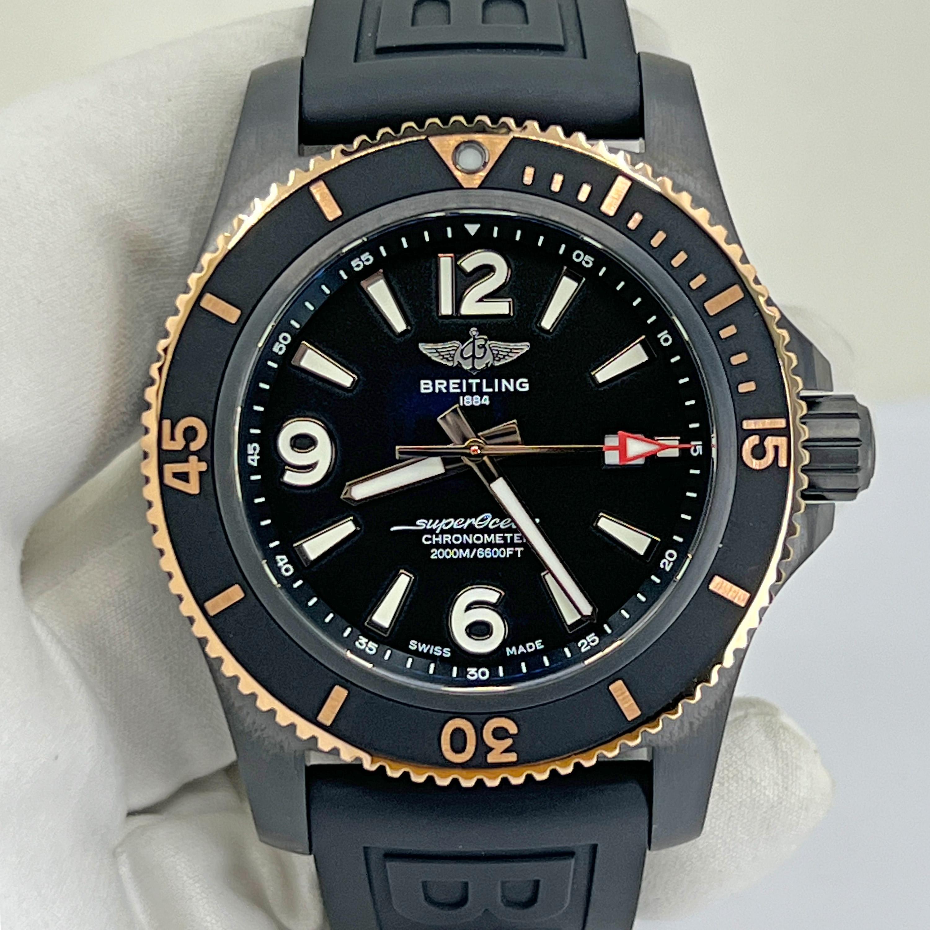 Men's Breitling SUPEROCEAN AUTOMATIC 46 Black Steel, Black Dial Unworn Watch Complete For Sale
