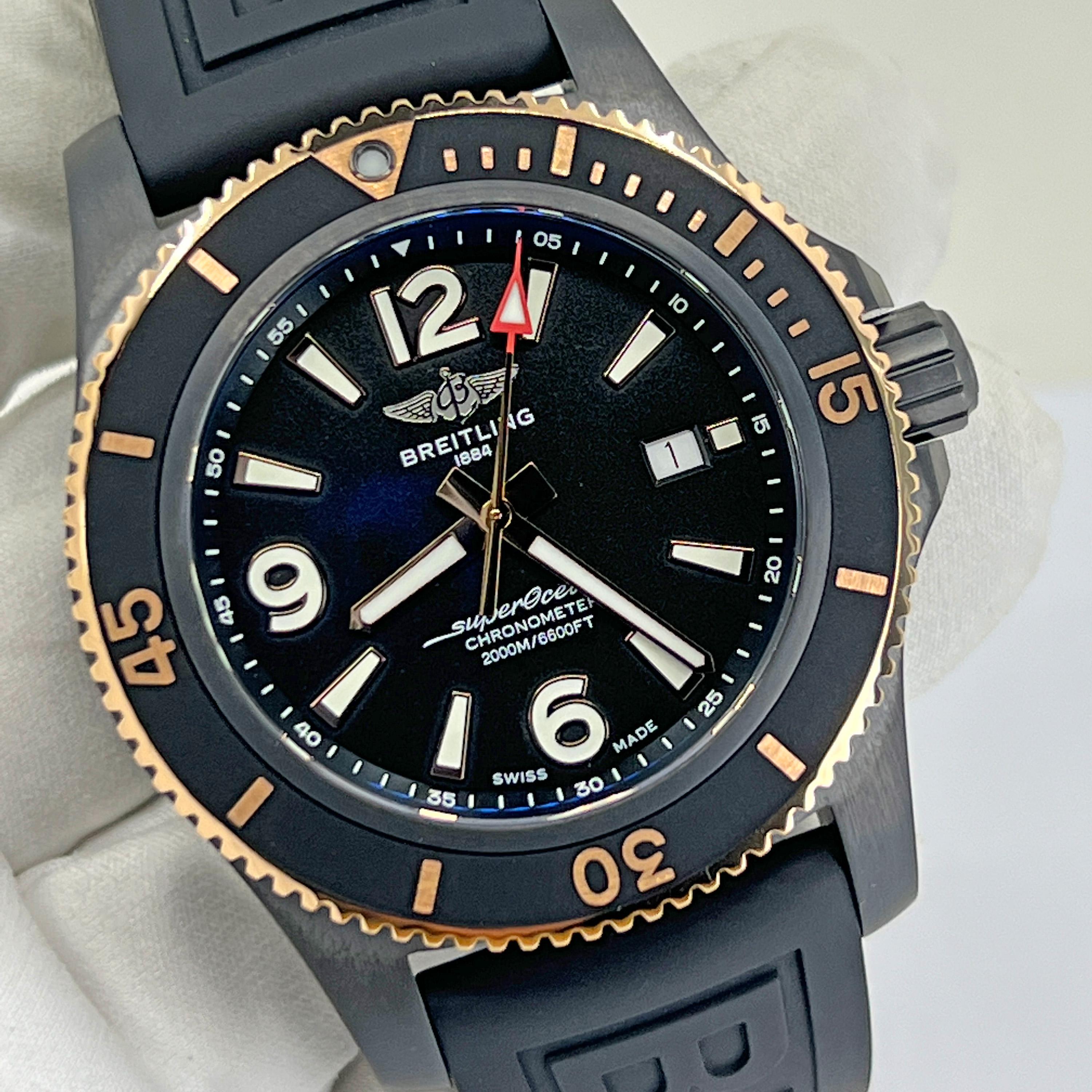 Breitling SUPEROCEAN AUTOMATIC 46 Black Steel, Black Dial Unworn Watch Complete For Sale 1