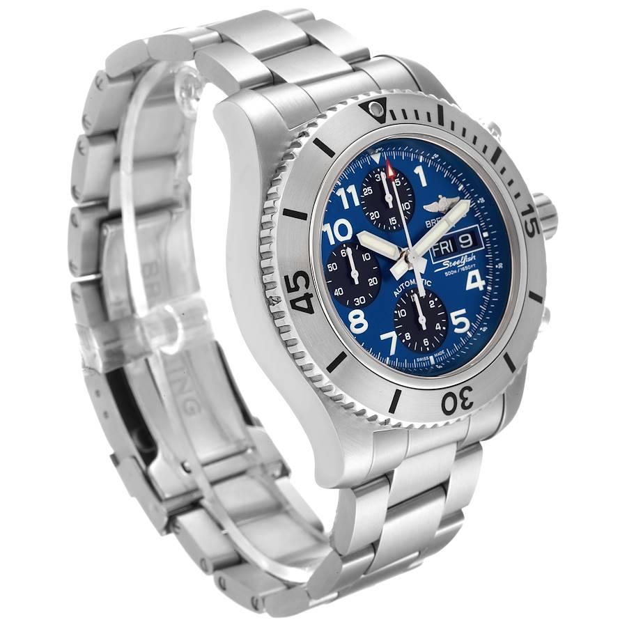 Breitling SuperOcean Blue Dial Chronograph II Herrenuhr A13341 Box Card im Zustand „Hervorragend“ im Angebot in Atlanta, GA