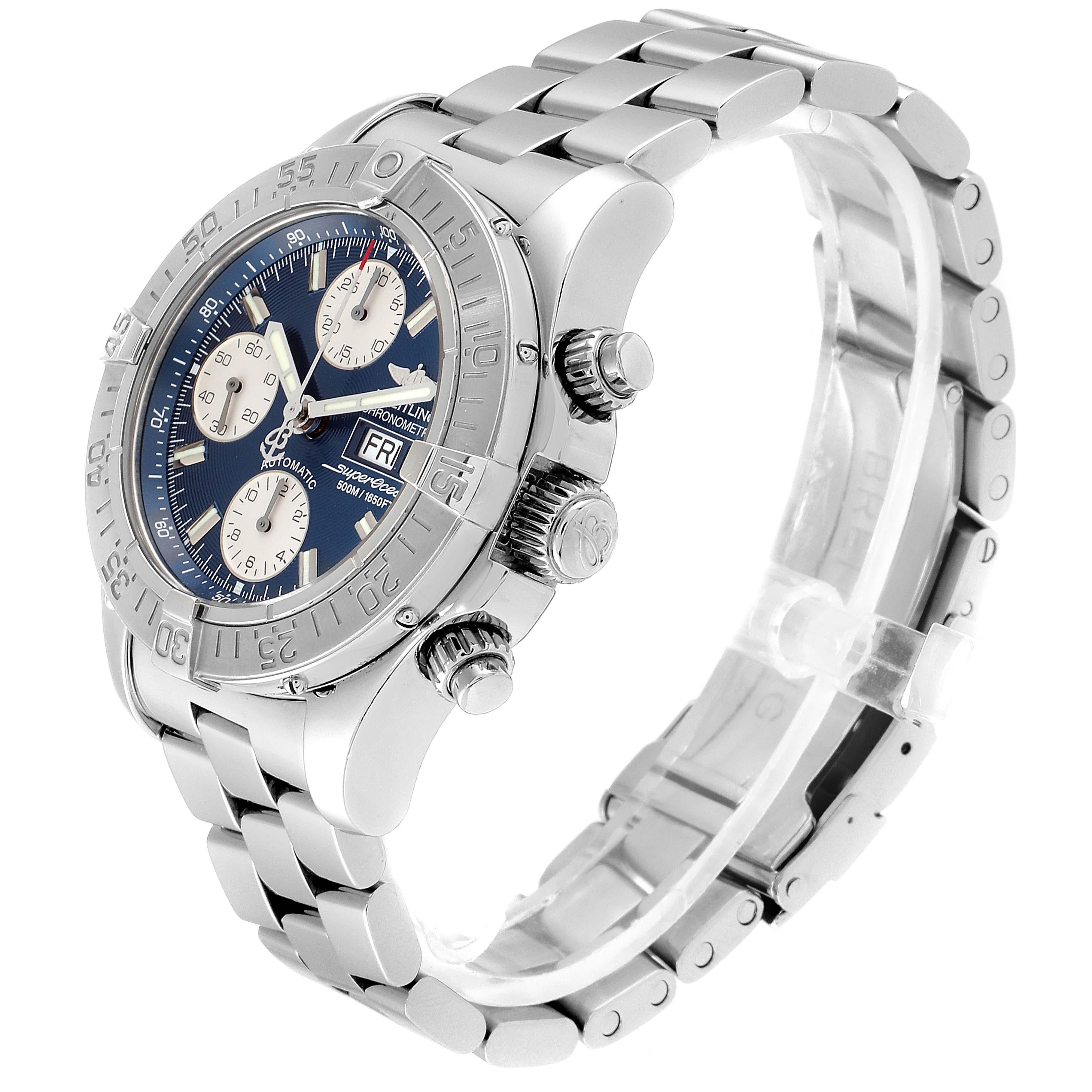 Breitling Superocean Blue Dial Steel Men's Watch A13340 In Excellent Condition For Sale In Atlanta, GA