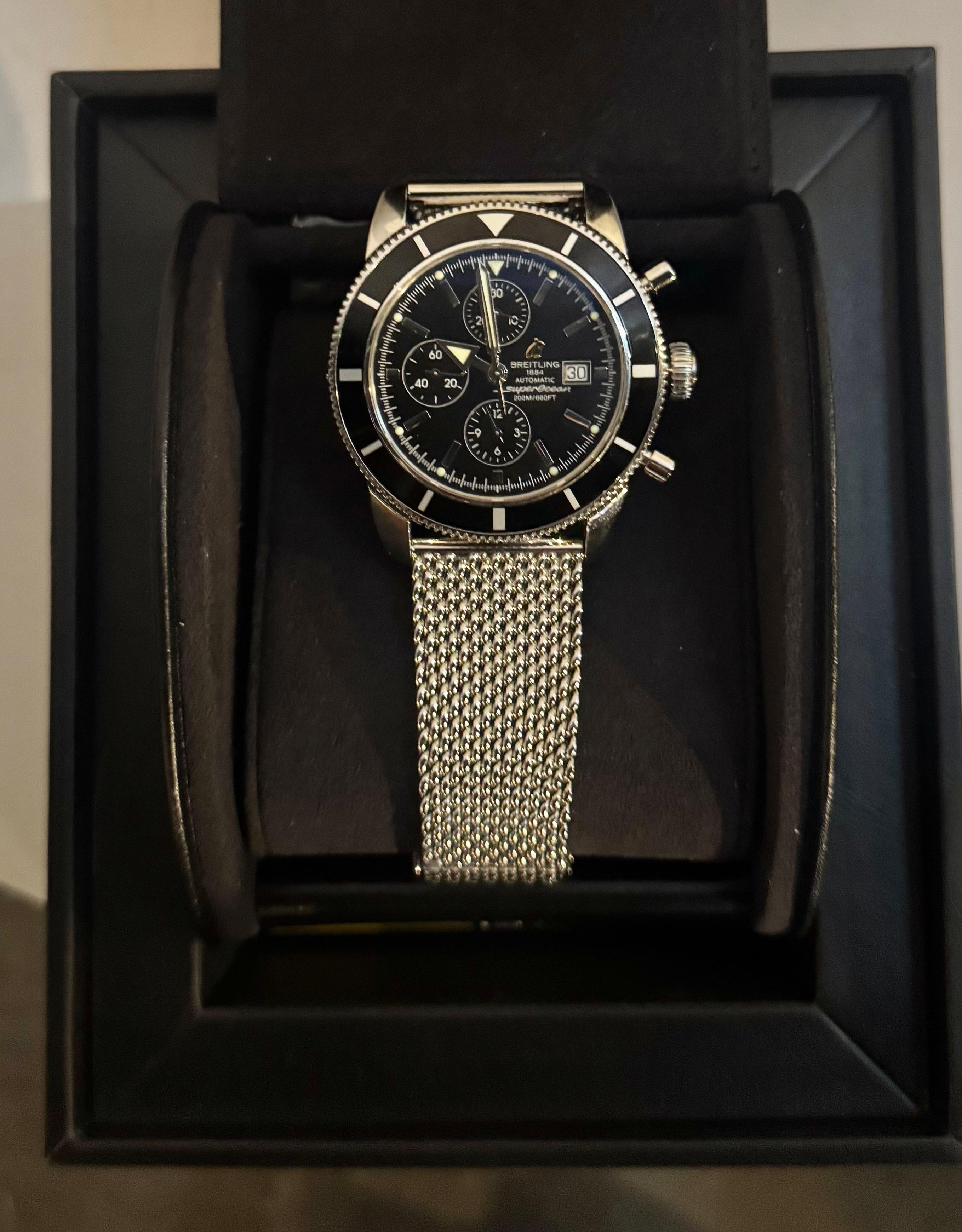 Fine XX secolo Breitling Superocean Cronografo Acciaio Quadrante Nero Orologio Automatico da Uomo in vendita