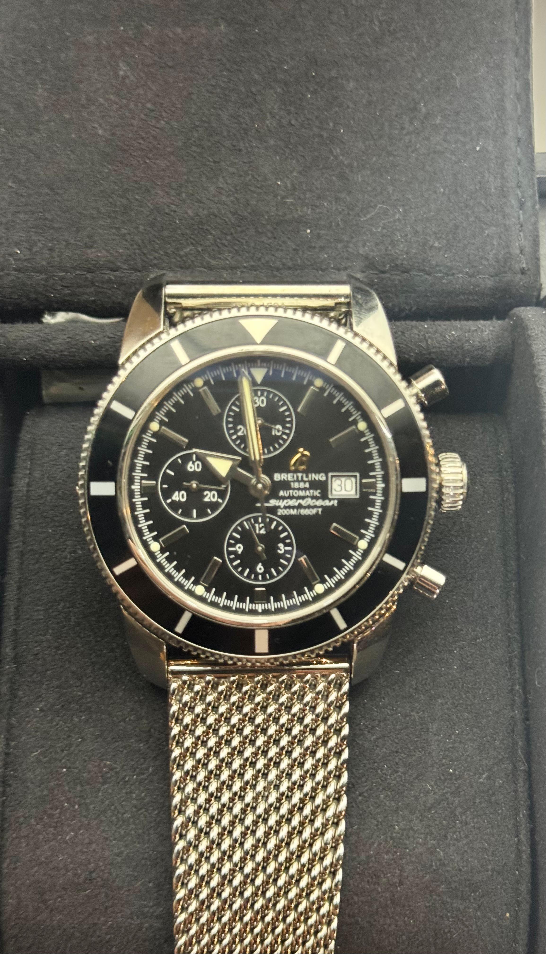 Breitling Superocean Cronografo Acciaio Quadrante Nero Orologio Automatico da Uomo in vendita 1