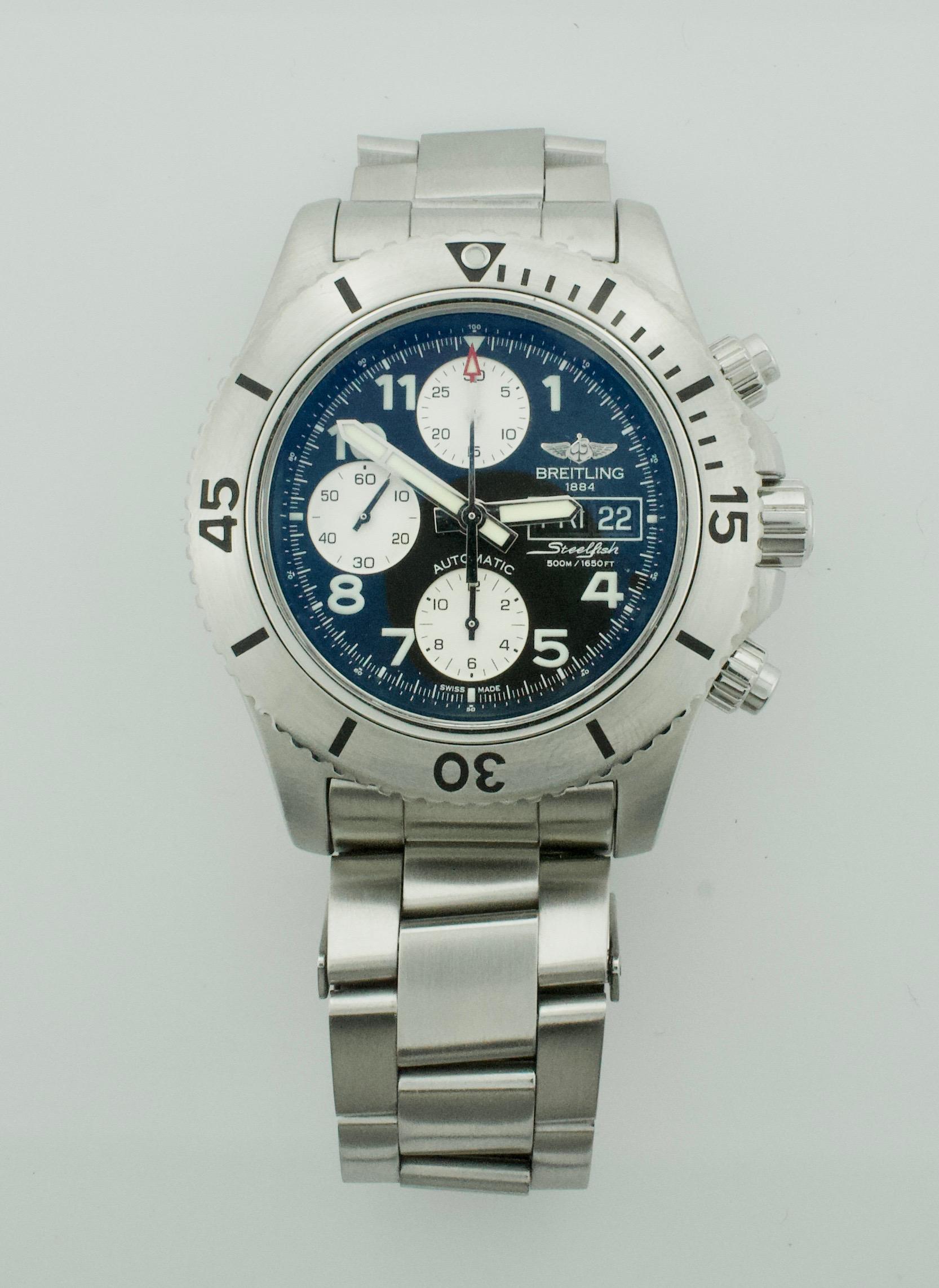 Women's or Men's Breitling Superocean Chronograph Steelfish Auto Volcano Black