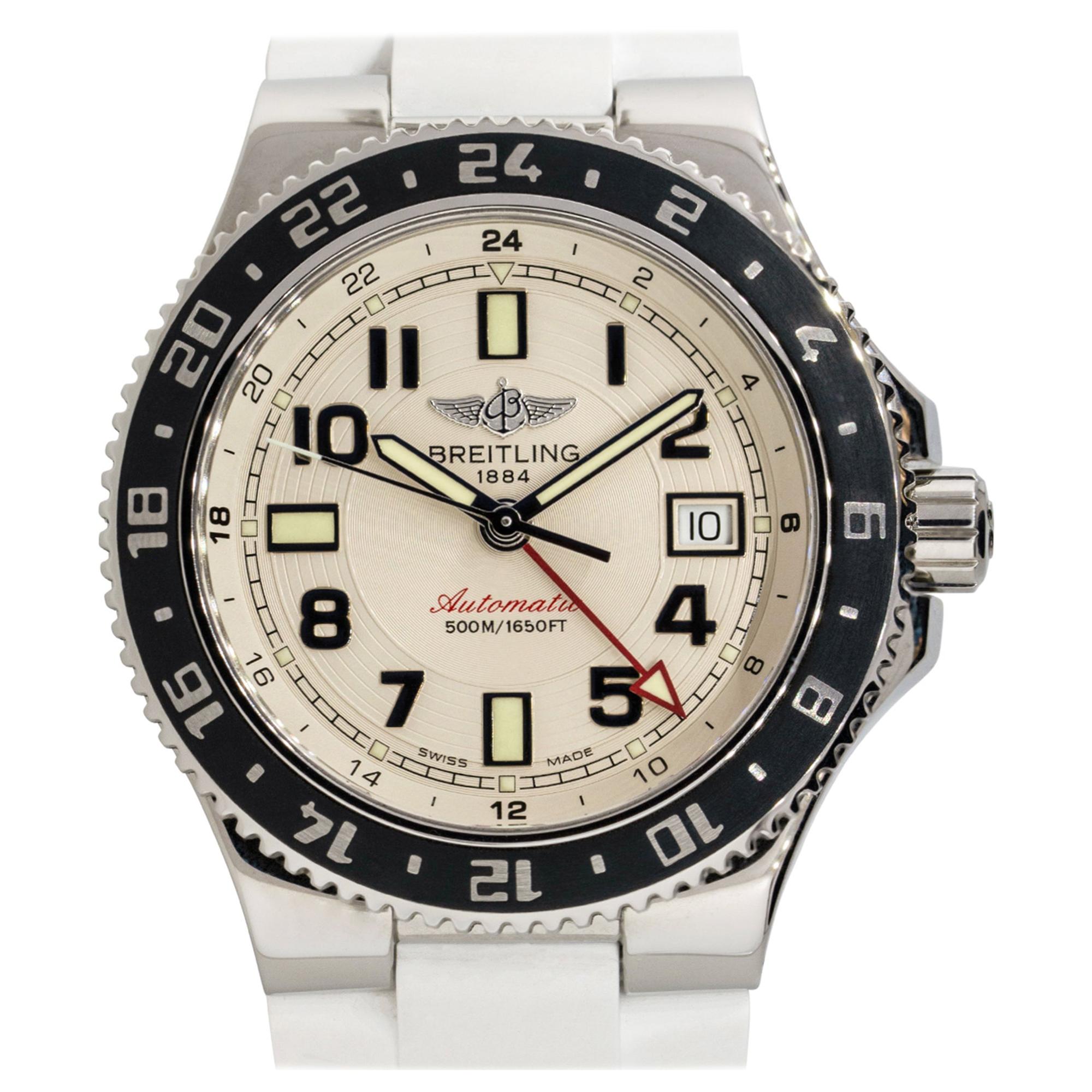 Breitling Superocean GMT Stainless Steel Silver Dial Watch