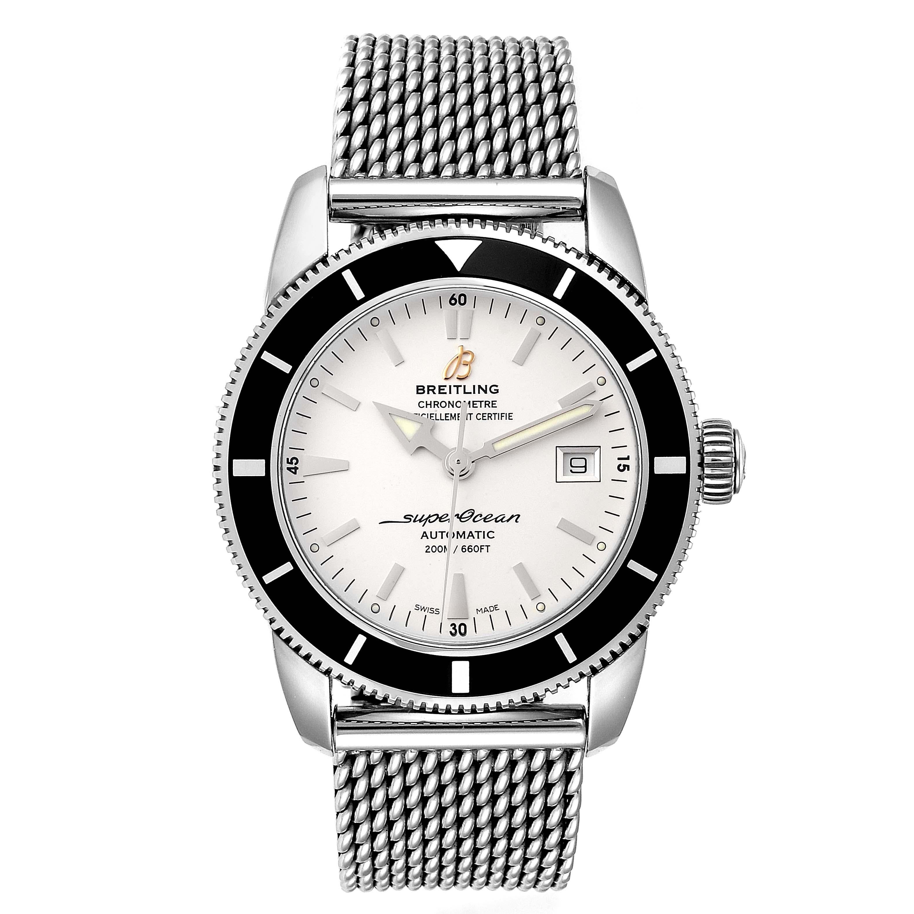 Breitling Superocean Heritage 42 Steel Mens Watch A17321 Box Papers. Automatic self-winding movement. Stainless steel case 42 mm in diameter. Stainless steel screwed-down crown. Black unidirectional revolving bezel. Scratch resistant sapphire