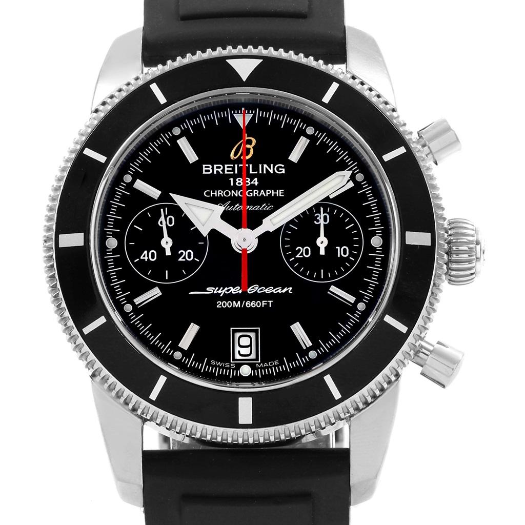 Men's Breitling SuperOcean Heritage 44 Black Dial Rubber Strap Watch A23370 For Sale
