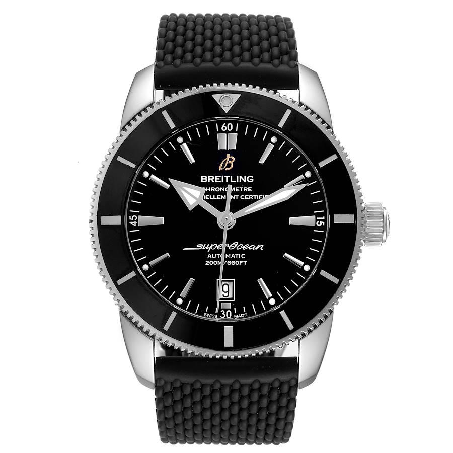 Breitling Superocean Heritage 46 Black Dial Mens Watch AB2020 Box Papers. Automatic self-winding movement. Stainless steel case 46 mm in diameter. Stainless steel screwed-down crown. Black unidirectional revolving bezel. Scratch resistant sapphire