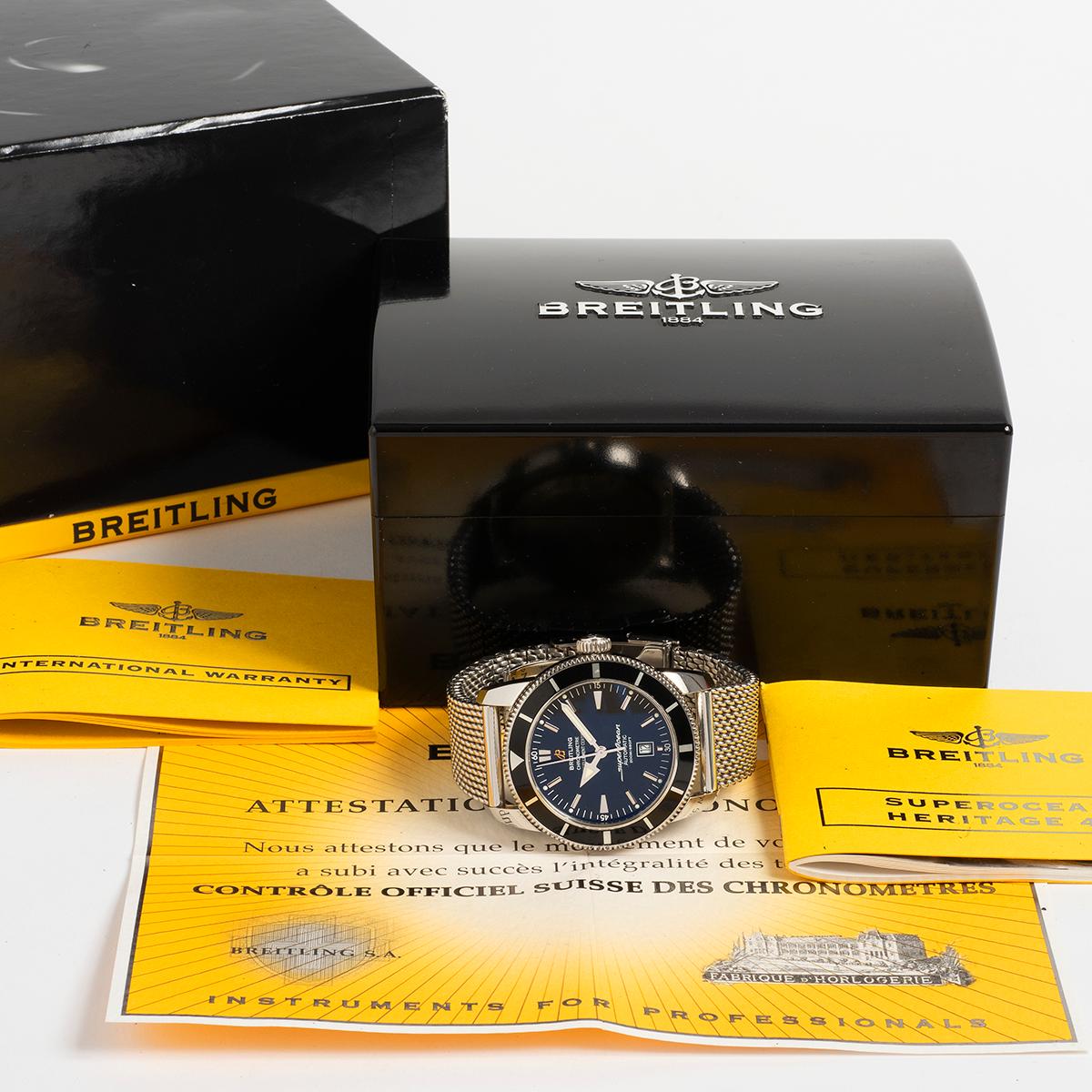 Women's or Men's Breitling Superocean Heritage 46 Wristwatch A17320. Stainless Steel, Mesh, 2011  For Sale