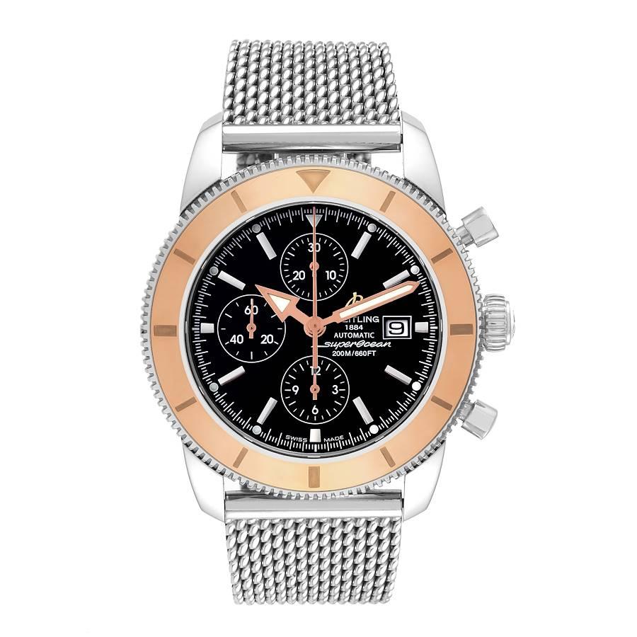 Breitling SuperOcean Heritage Chronograph Steel Rose Gold Mens Watch U13320 Box Papers. Authomatic self-winding movement. Chronograph function. Stainless steel case 46 mm in diameter. Stainless steel screwdown crown. Lapidated lugs. Case Thickness: