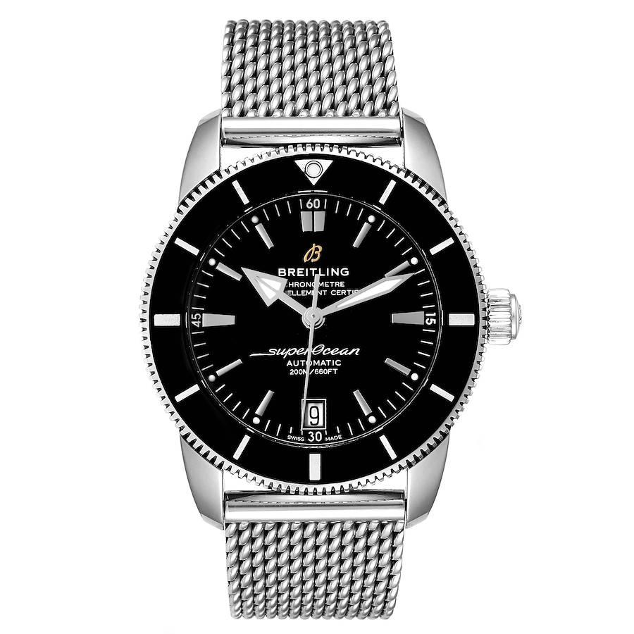 Breitling Superocean Heritage II 42 Steel Mens Watch AB2010 Box Card. Automatic self-winding B20 movement. Stainless steel case 42.0 mm in diameter. Stainless steel screwed-down crown. Black ceramic unidirectional revolving bezel. Scratch resistant