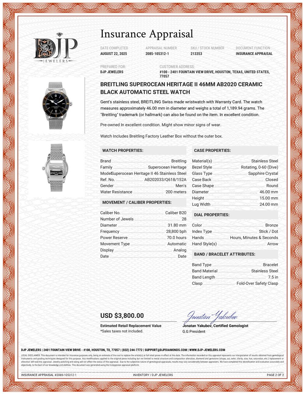 Montre Breitling Superocean Heritage II 46MM AB2020 Céramique Noir Automatique Acier en vente 6