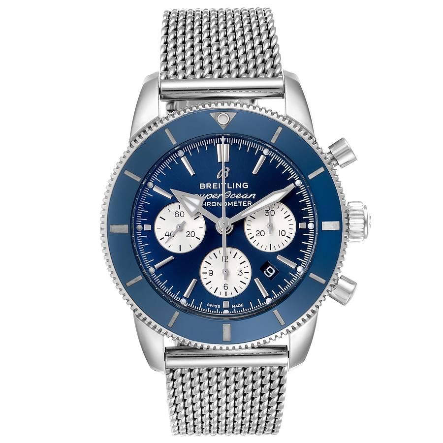 Breitling SuperOcean Heritage II B01 Blue Dial Steel Mens Watch AB0162. Authomatic self-winding movement. Stainless steel case 44 mm in diameter. Lapidated lugs. Blue unidirectional revolving bezel. Scratch resistant sapphire crystal. Blue dial with
