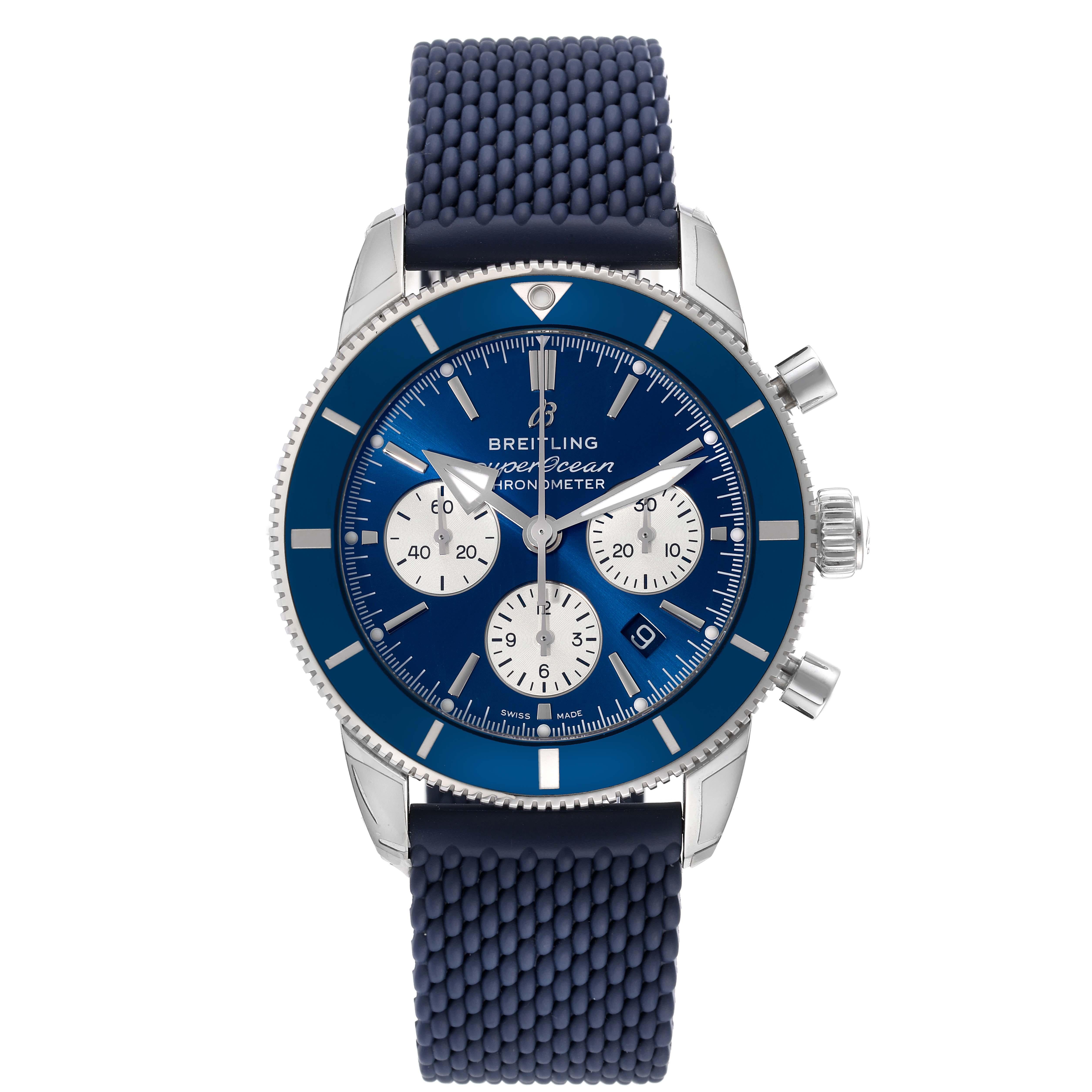 Breitling SuperOcean Heritage II B01 Blue Dial Steel Mens Watch AB0162 Unworn. Automatic self-winding movement. Stainless steel case 44 mm in diameter.  Exhibition transparent sapphire crystal caseback. Blue unidirectional rotating bezel. Scratch