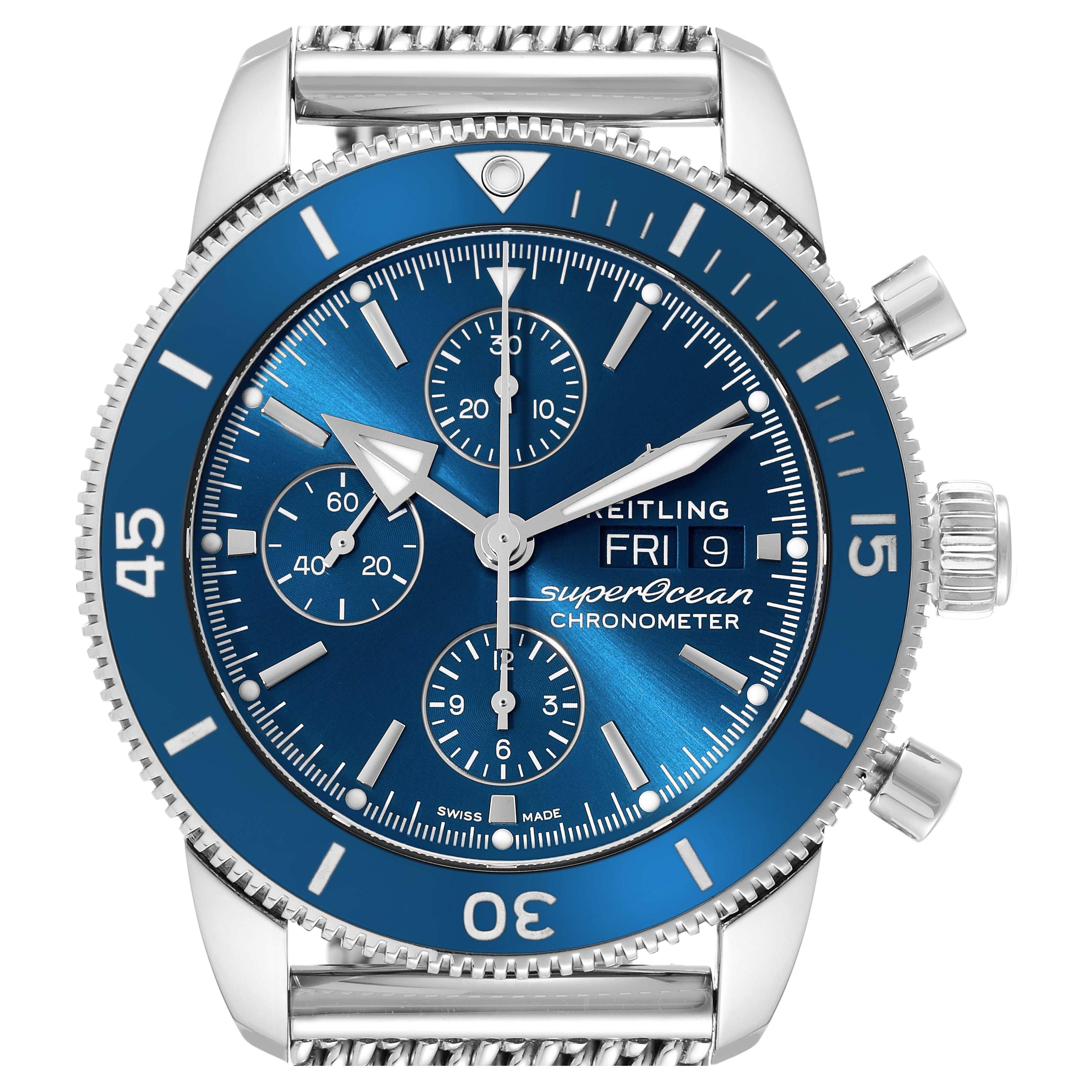 Breitling SuperOcean Heritage II Chrono Blue Dial Mens Watch A13313 Box Card