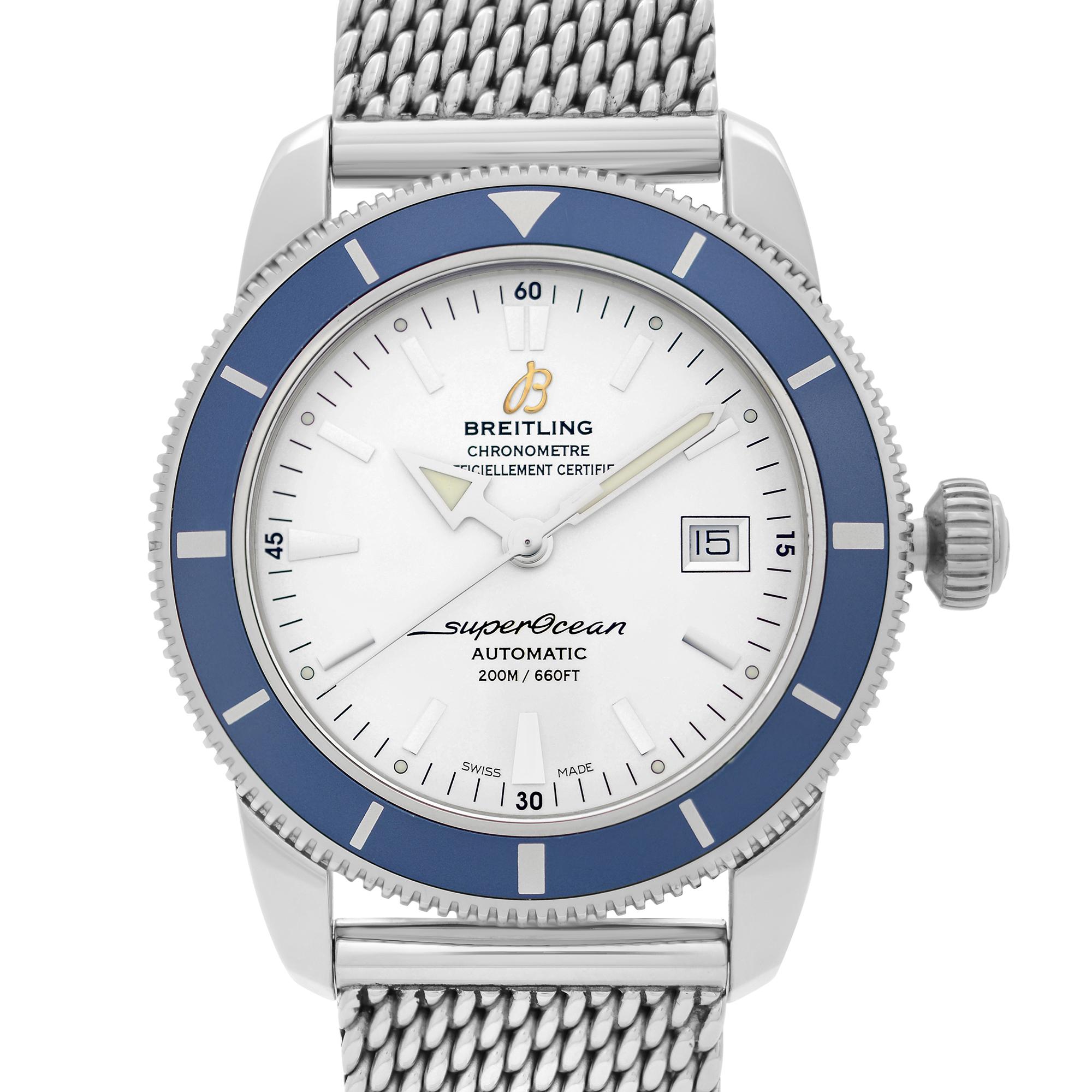 New With defects. The only defect on the bezel a minor scratch at 12 O'Clock as visible in extra picture. Model Breitling Superocean Heritage 42mm Steel White Dial Automatic Men's Watch. This Beautiful Timepiece Features: Stainless Steel Case with a