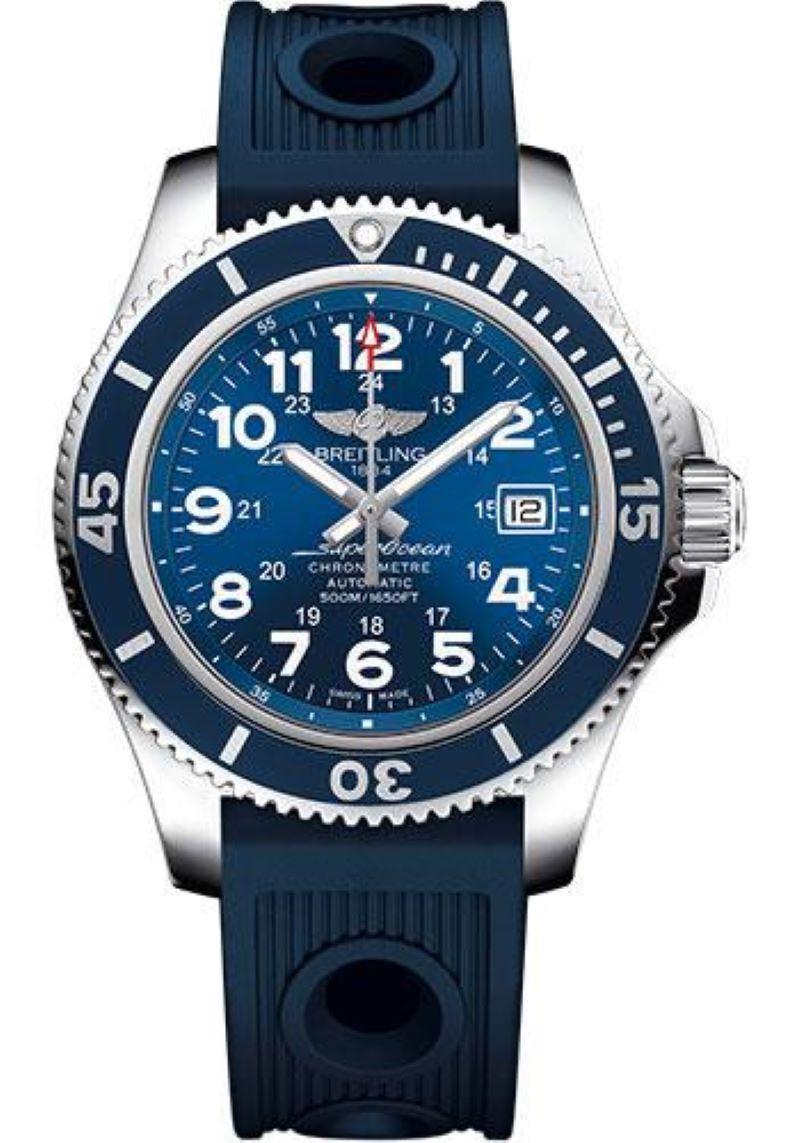 Breitling Superocean II 42mm - Ocean Racer Strap Men's Watches - A17365D1/C915-ocean-racer-blue-deployant

42.00 mm steel case, 13.30 mm thick, screw-locked crown with two gaskets, unidirectional ratcheted bezel, cambered sapphire crystal with