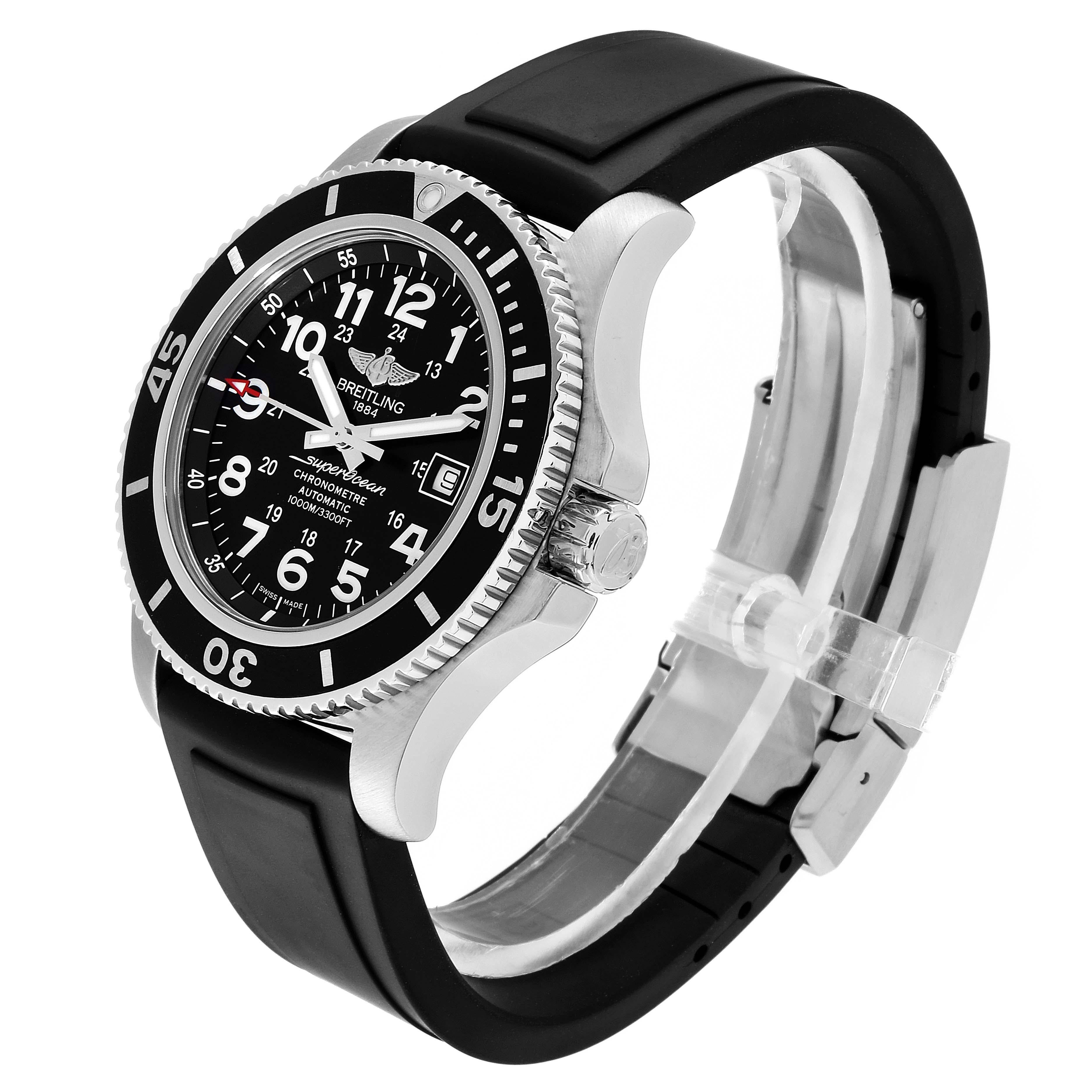 Breitling Superocean II 44 Black Dial Rubber Strap Men's Watch A17392 In Excellent Condition For Sale In Atlanta, GA