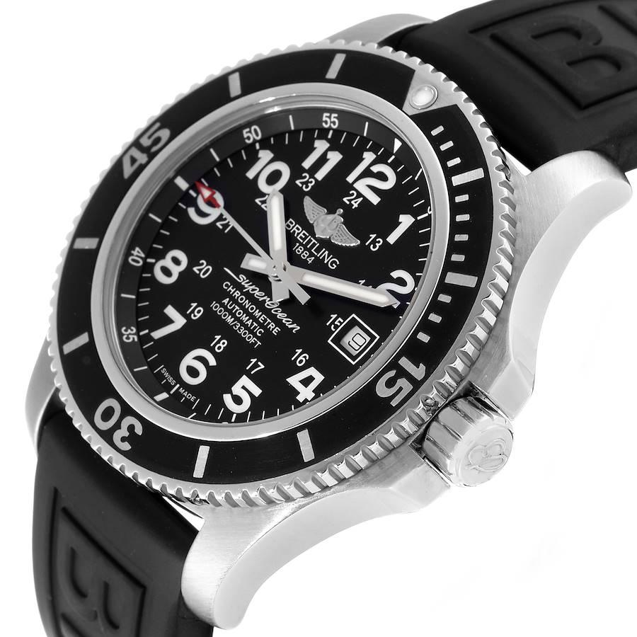 Breitling Superocean II Black Dial Steel Mens Watch A17392 Box Papers In Excellent Condition For Sale In Atlanta, GA