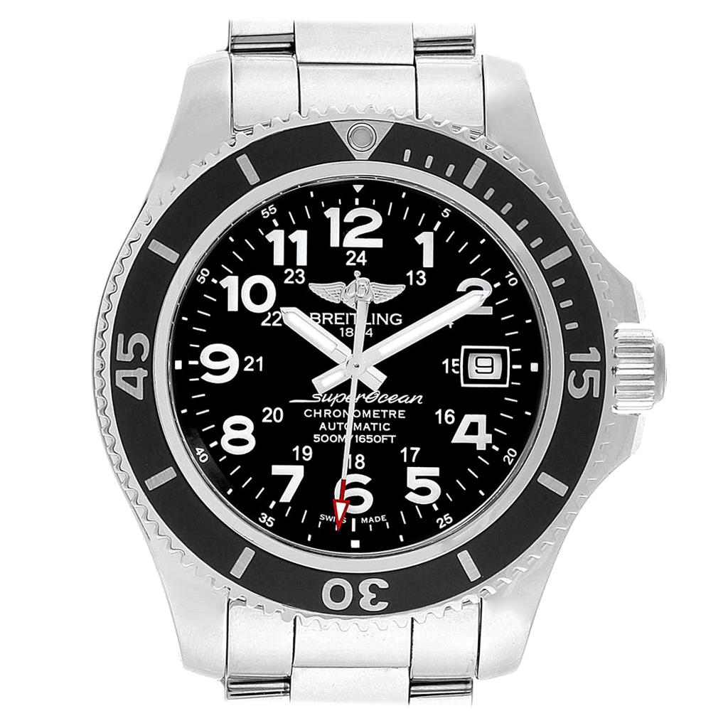 Breitling Superocean II Black Dial Steel Men's Watch A17365 Box Papers For Sale