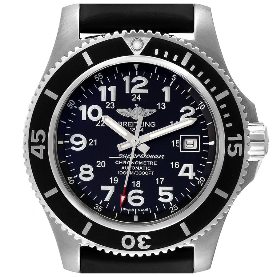 Breitling Superocean II 44mm Schwarzes Zifferblatt Stahl-Herrenuhr A17392 Box Papiere im Angebot