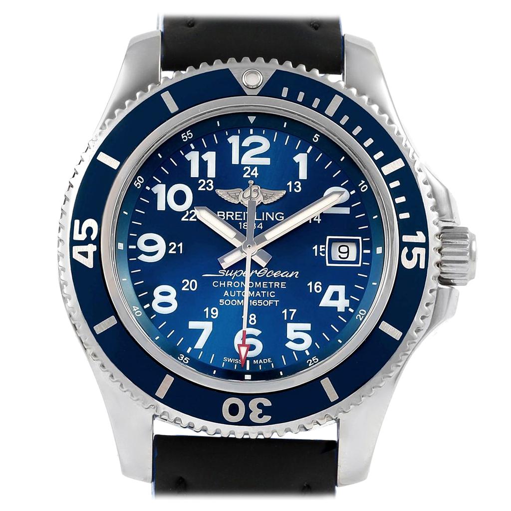 Breitling Superocean II Blue Dial Steel Men
s Watch A17365 Box Papers