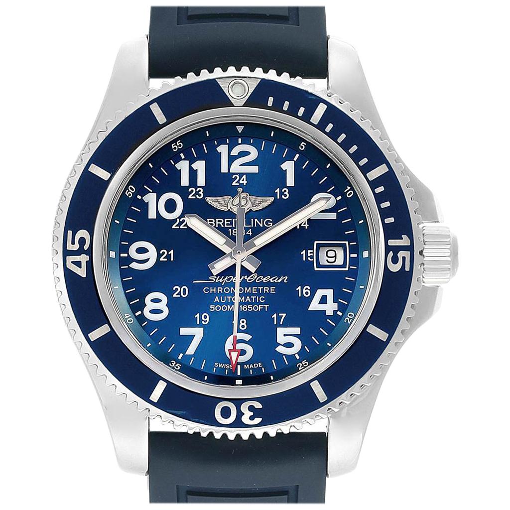 Breitling Superocean II Blue Dial Steel Men's Watch A17365 Box Papers For Sale