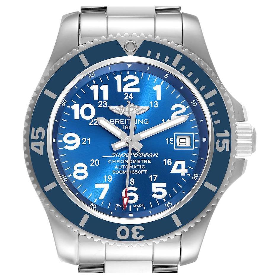 Breitling Superocean II Blaues Zifferblatt Stahl Herrenuhr A17365 Box Papiere im Angebot