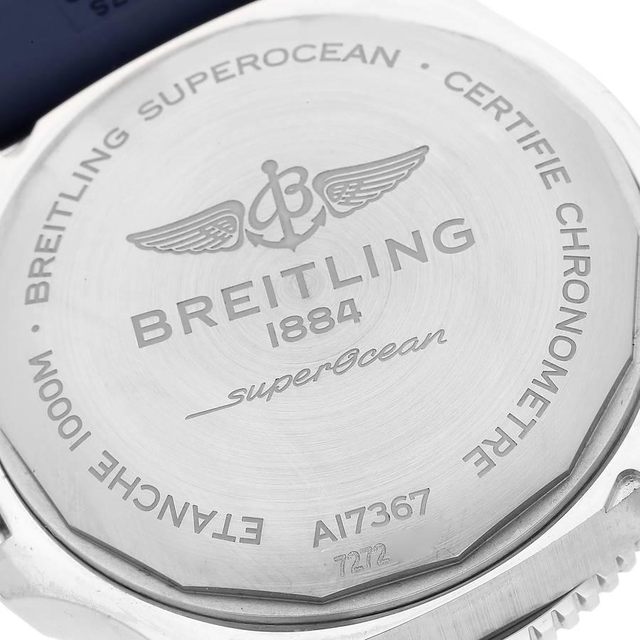 Breitling Superocean II Blue Dial Steel Mens Watch A17367 Box Card In Excellent Condition For Sale In Atlanta, GA