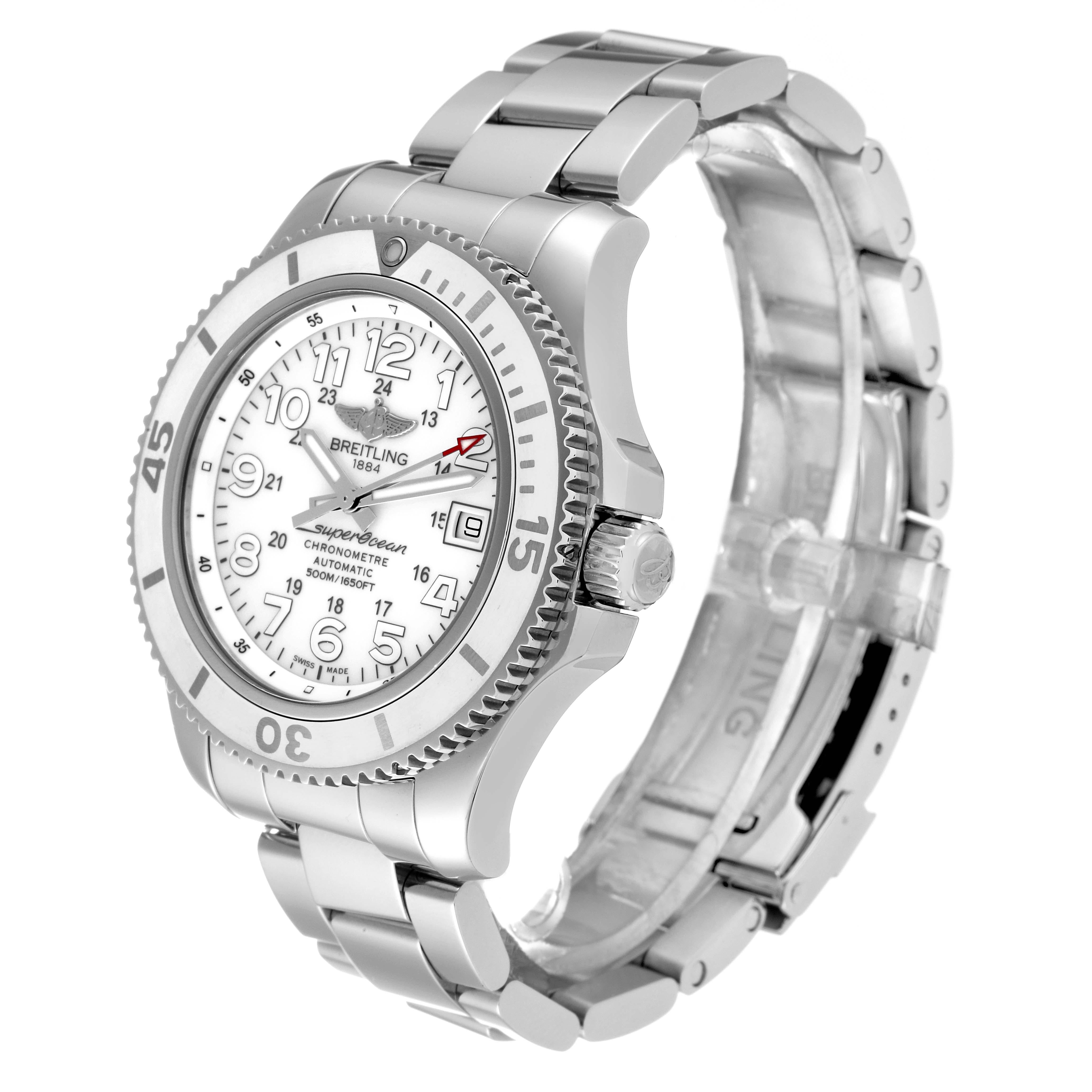 Breitling Superocean II White Dial Steel Mens Watch A17365 Box Card For Sale 2