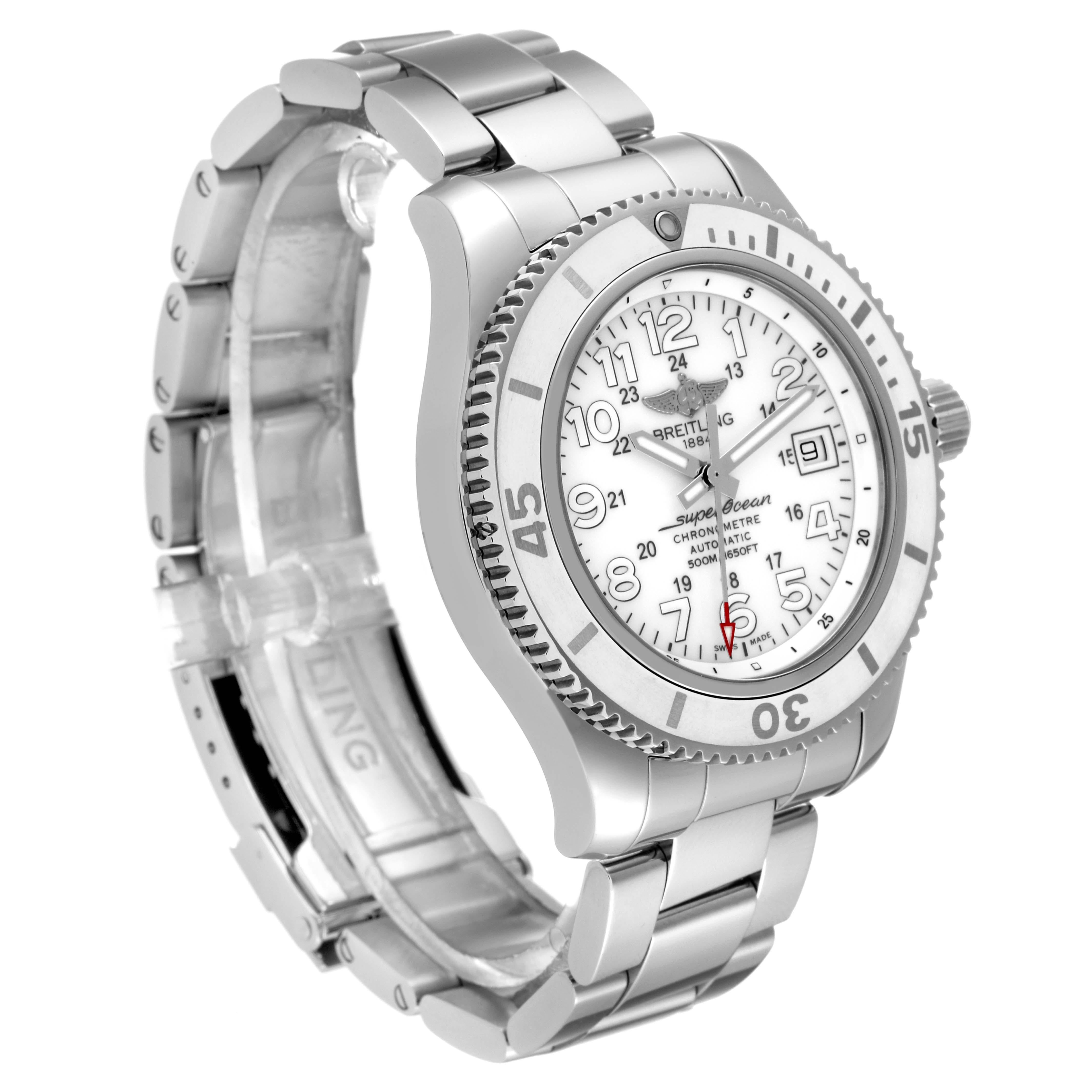 Breitling Superocean II White Dial Steel Mens Watch A17365 Box Card For Sale 3