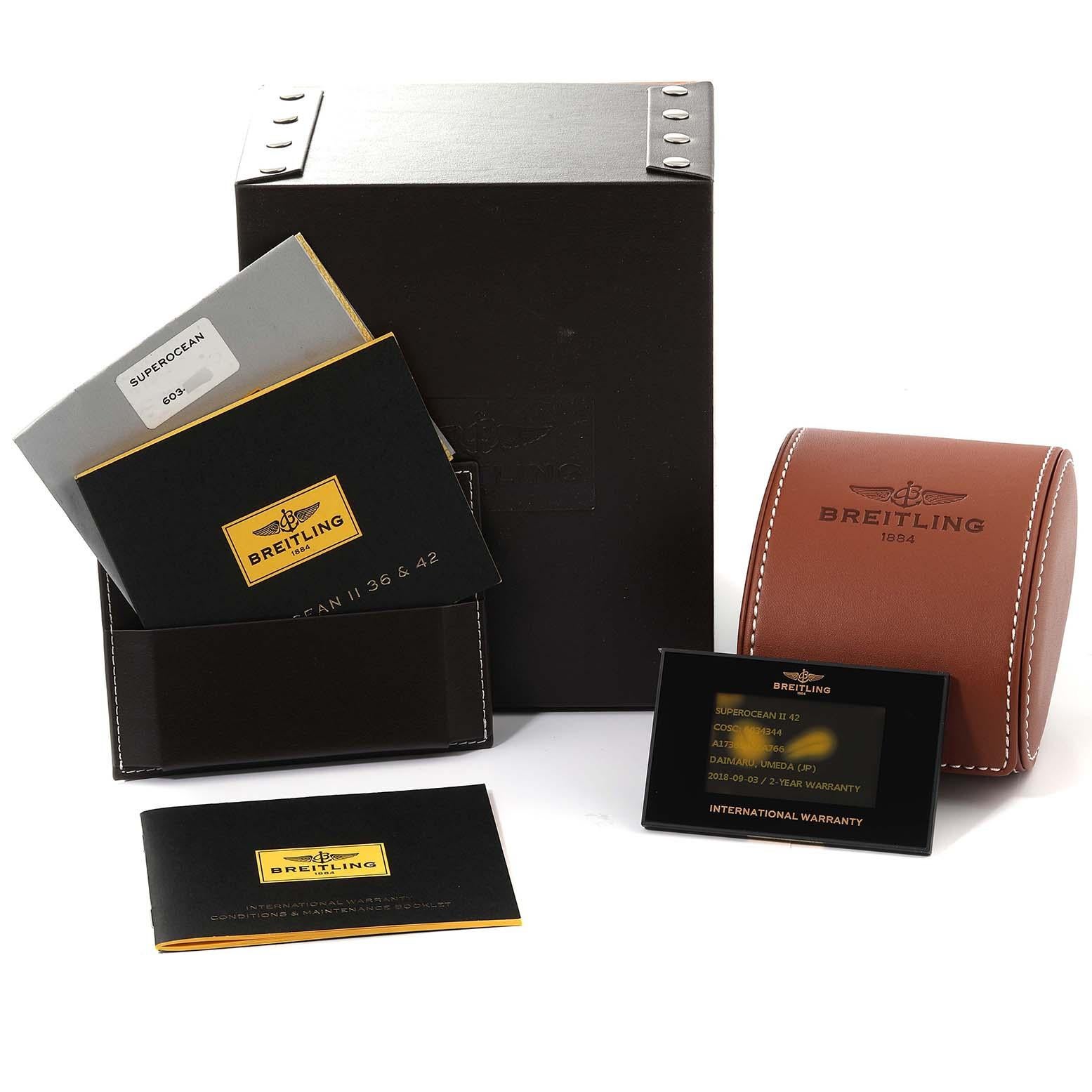 Breitling Superocean II Weißes Zifferblatt Stahl-Herrenuhr A17365 Box Card im Angebot 6