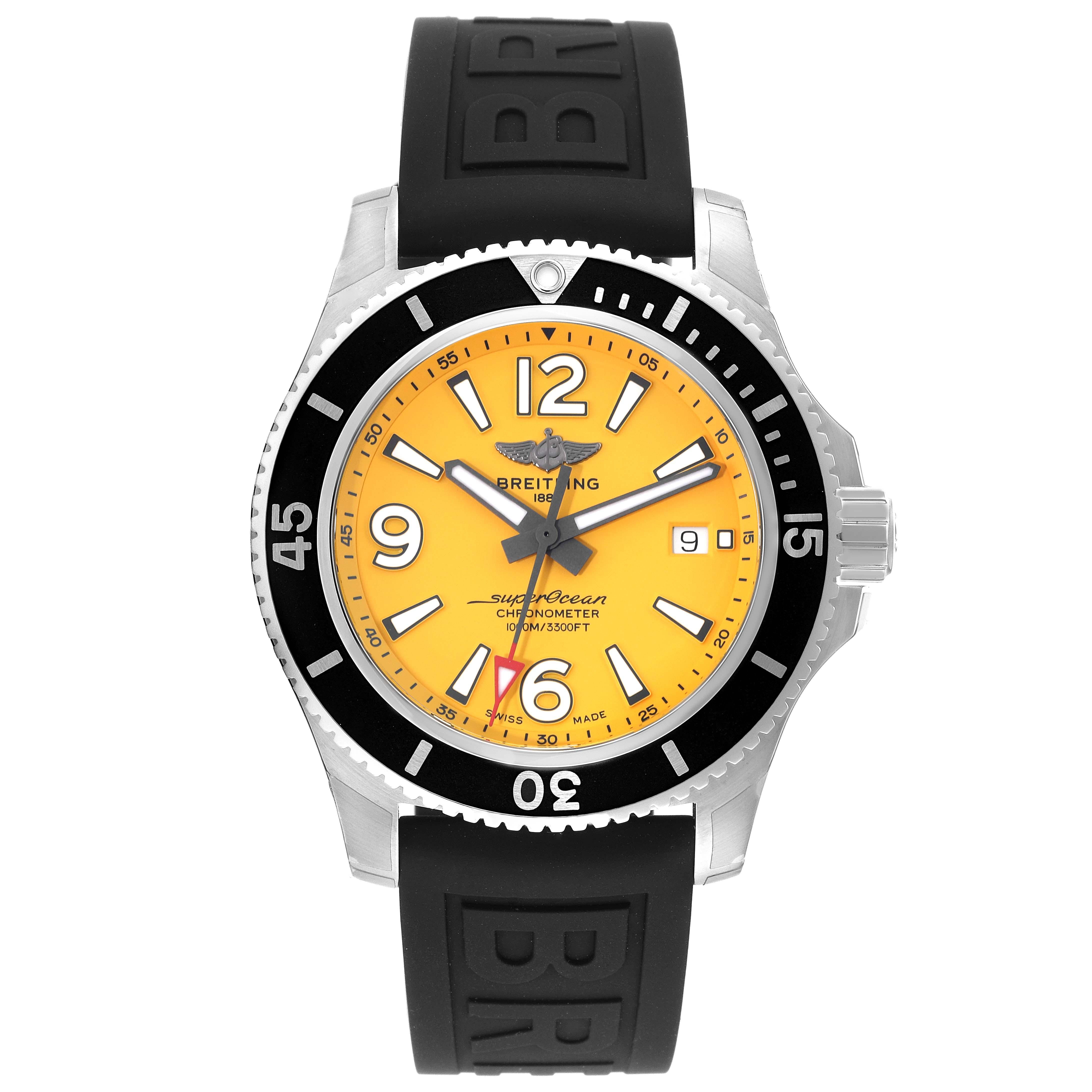 Men's Breitling Superocean II Yellow Dial Steel Mens Watch A17367 Unworn For Sale